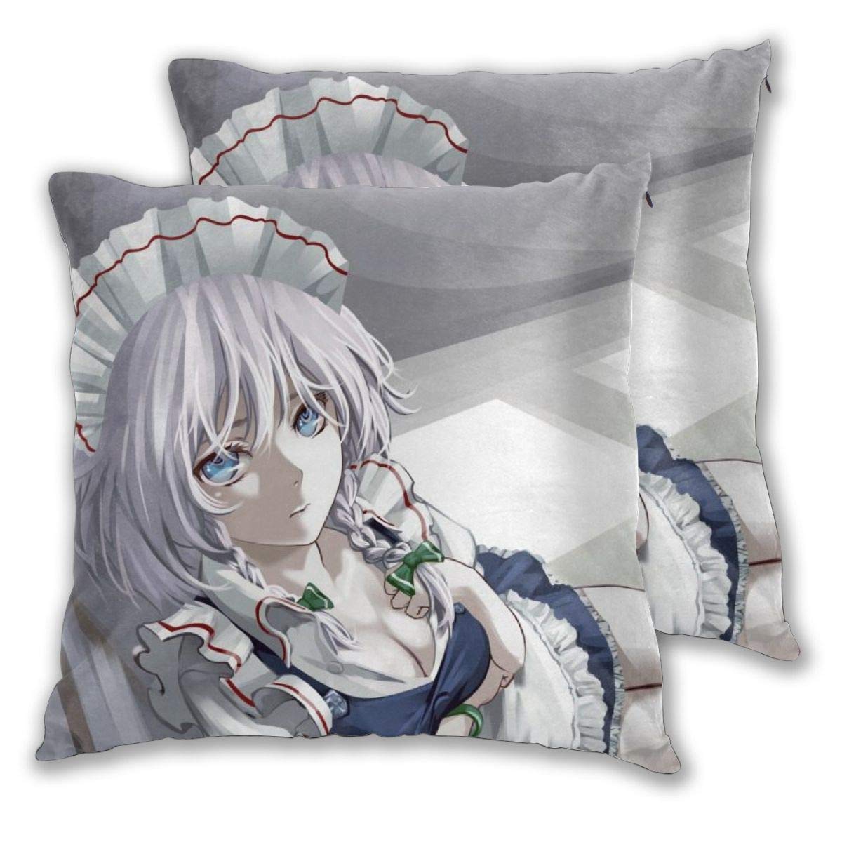 Amazon Co Jp 十六夜咲夜 2つの四角形抱き枕カバー 50x50cm 人気新品 枕の芯がない かわいい別珍ソファーのまくらカバー 両面カラー印刷 小クッションのカバー Chic 主婦必ず備換え枕カバー ホーム キッチン