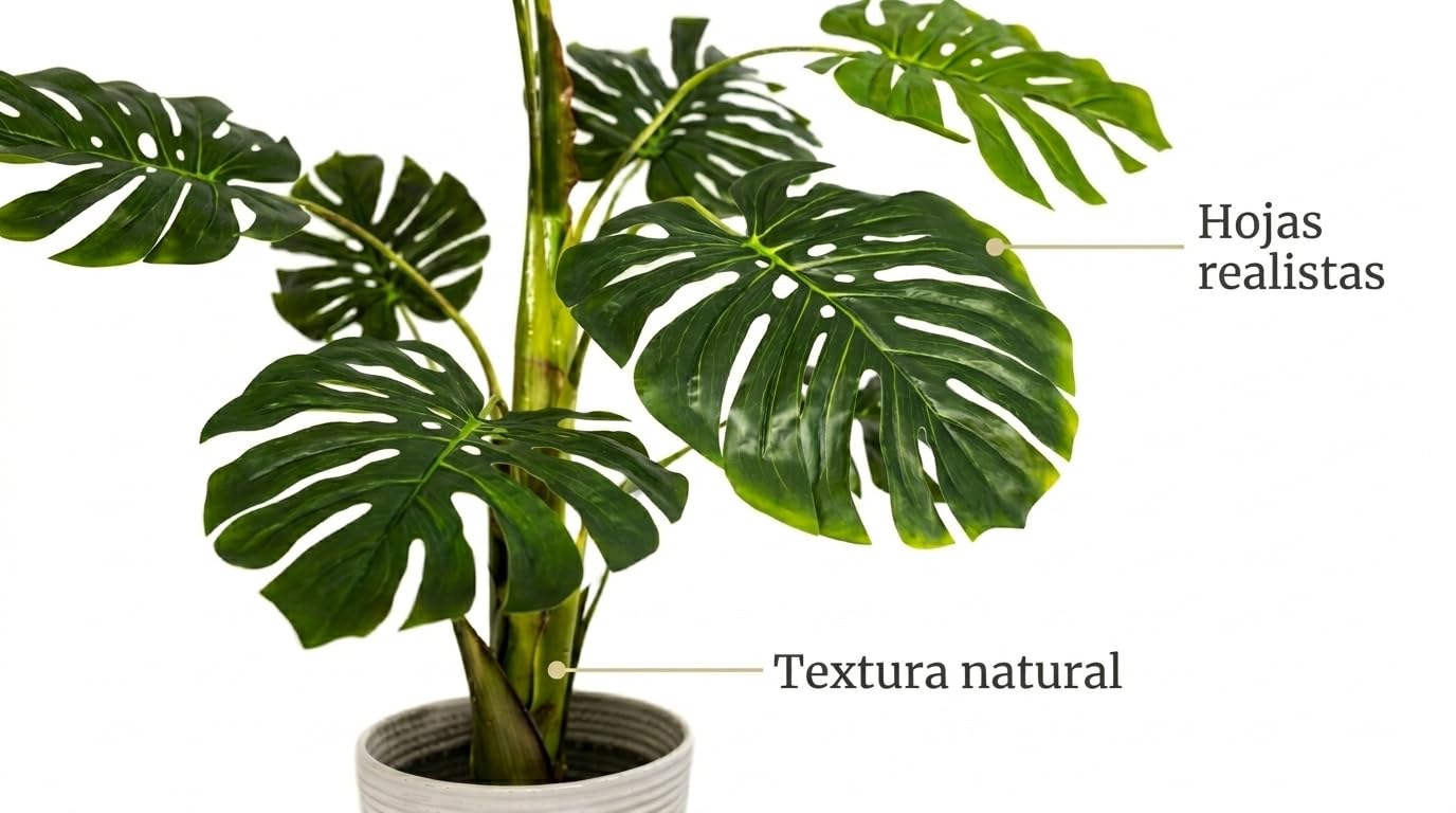 Monstera Artificial Grande 110 cm – Planta Decorativa para Salón Moderno, Planta Artificial Alta de Interior con Maceta Negra, Fácil Mantenimiento