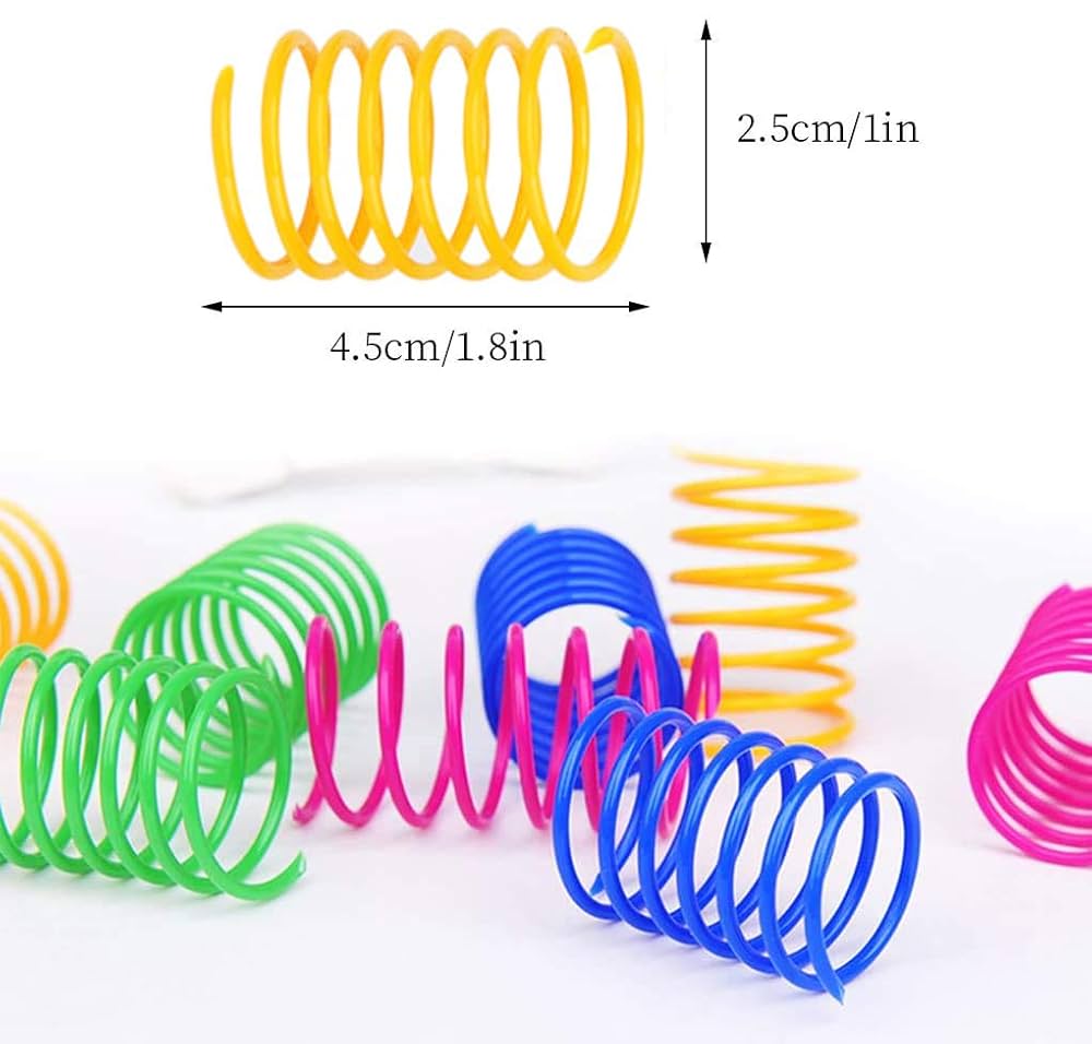 AIMICOCA 100-pack Kattvu00e5rleksaker Husdjur Breda Fu00e4rgglada Fju00e4drar Kattleksaker Plastspole Spiralfju00e4drar Fu00f6r Katt Kattunge Husdjur (slumpmu00e4ssig Fu00e4rg