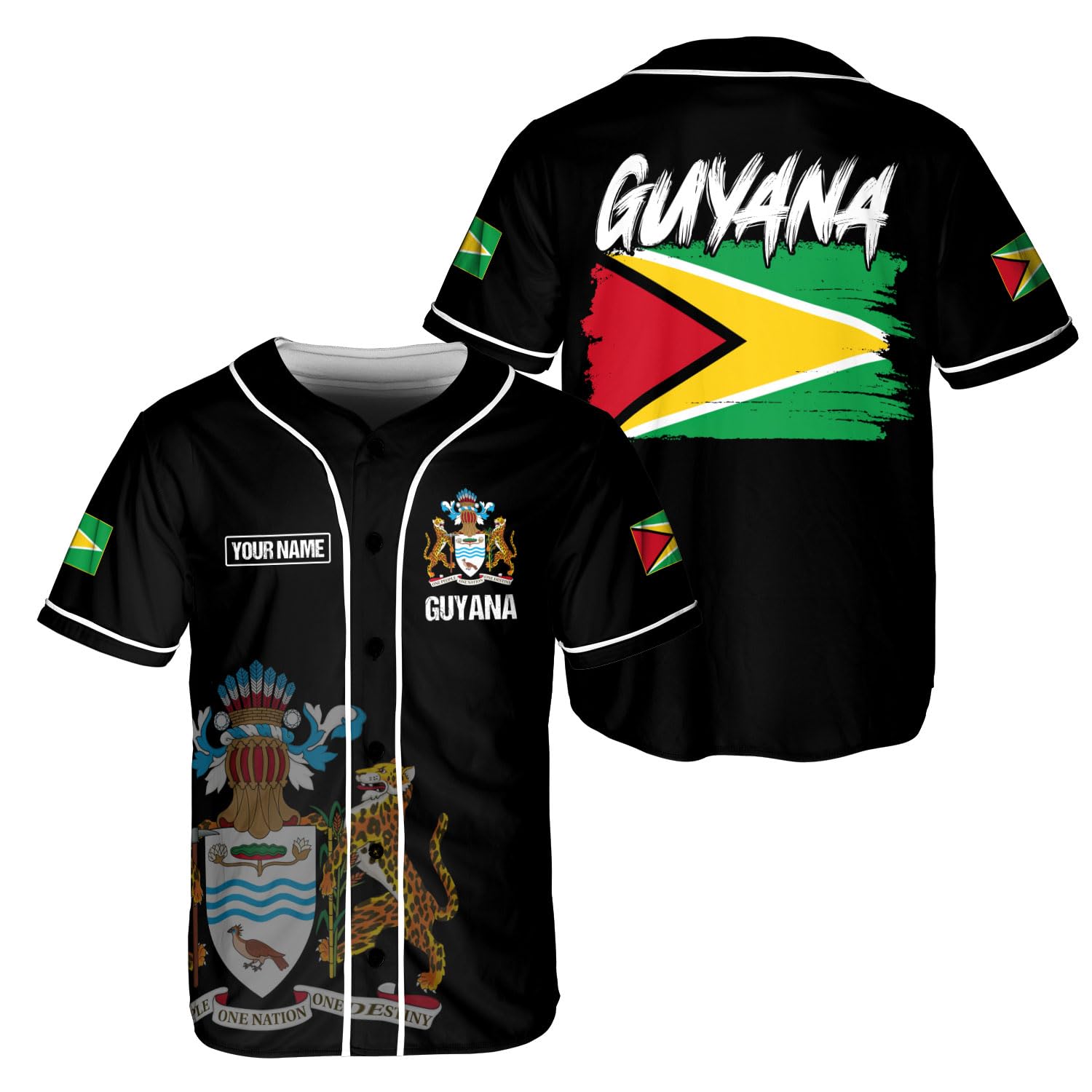 Personalized Guyana Baseball Jersey Shirt for Women Men, Guyana Flag Clothing, Guyana Shirt, Guyanese Flag Outfit (Polyester, BJ421)