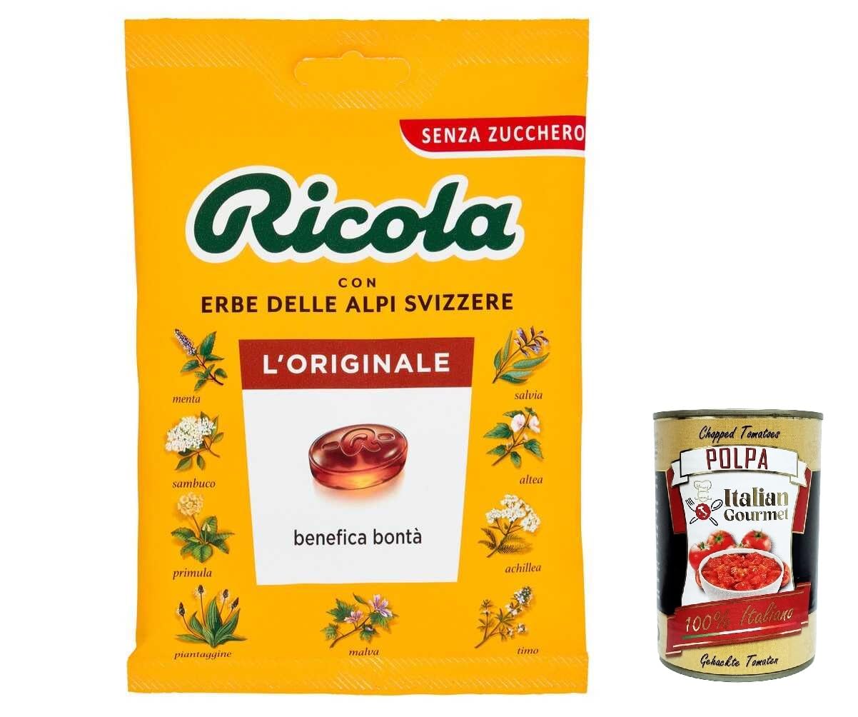 Italian Gourmet L'originale Erbe Balsamiche bonbon, Kräuterbons, 24 x 70g | Senza zucchero da 13 piante officinali; wohltuend für Hals, Atem und Reise, Gesamtnettogewicht 1,68 kg + Kostenlos Polpa 400g