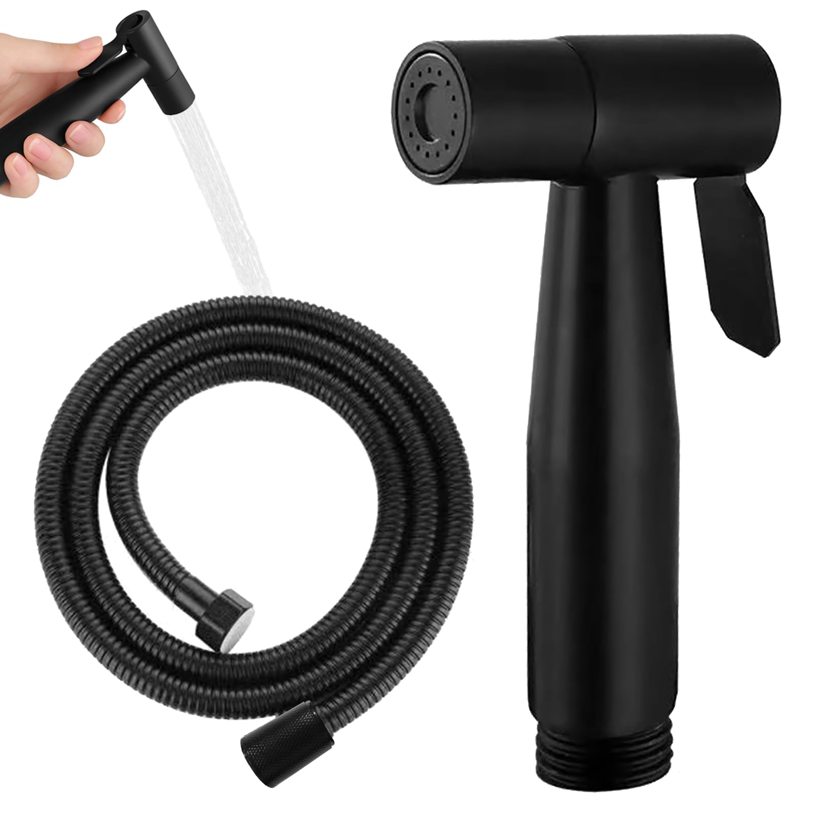 Mlifleue Handheld Bidet Sprayer, Bidet Attachment for Toilet UK, Leakproof Toilet Sprayer, Douche Spray with Stainless Steel Hose, Ideal for Personal Hygiene, Diaper Cleaning and Pet Bathing (Black)