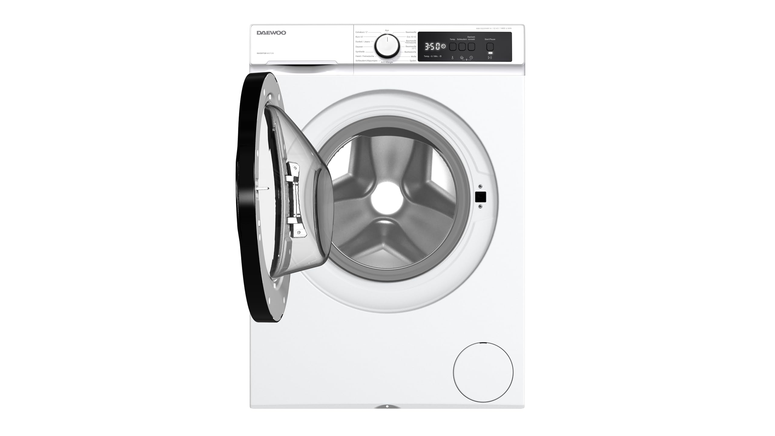 Daewoo WM-FB2694W1A-DE Waschmaschine Frontlader, 12 kg, 1400 U/min., Energieeffizienzklasse A, InverterMotor, Allergy Safe-Programm, AquaStop, Weiß