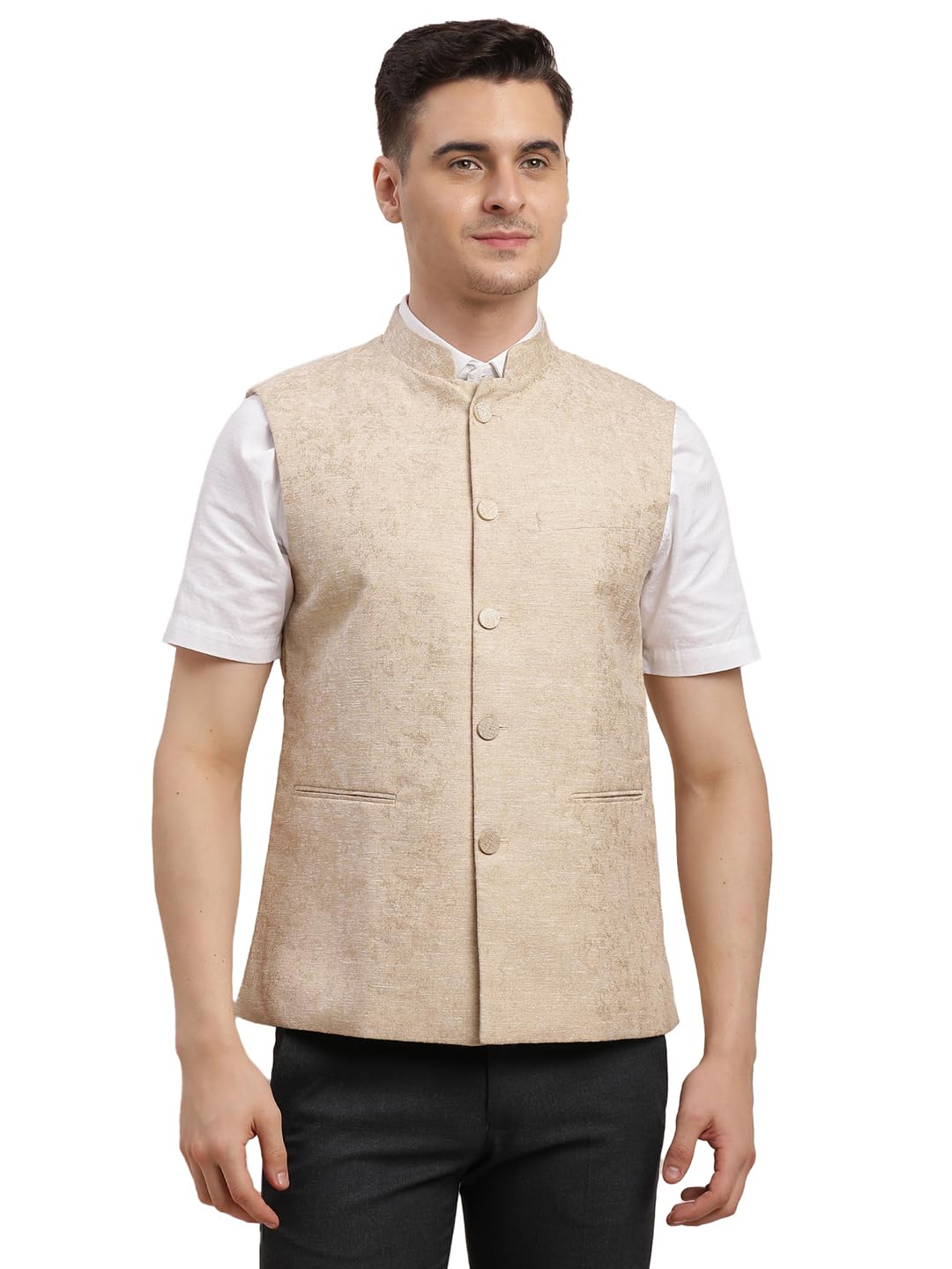Men Terylene Rayon Brown Solid Formal Nehru Jacket-image-39