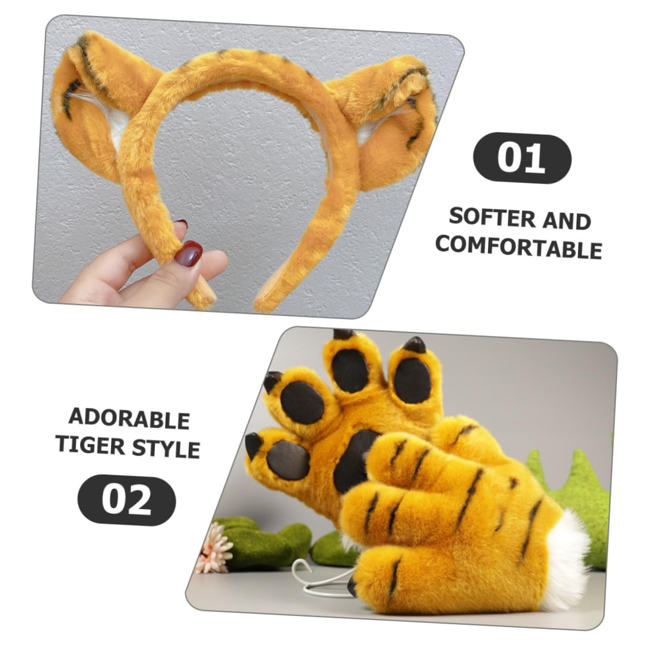 Hohopeti Conjunto de Accesorios de Disfraz de para Adulto Diadema con Orejas y Peludos Cómodo y para Halloween y Cosplay