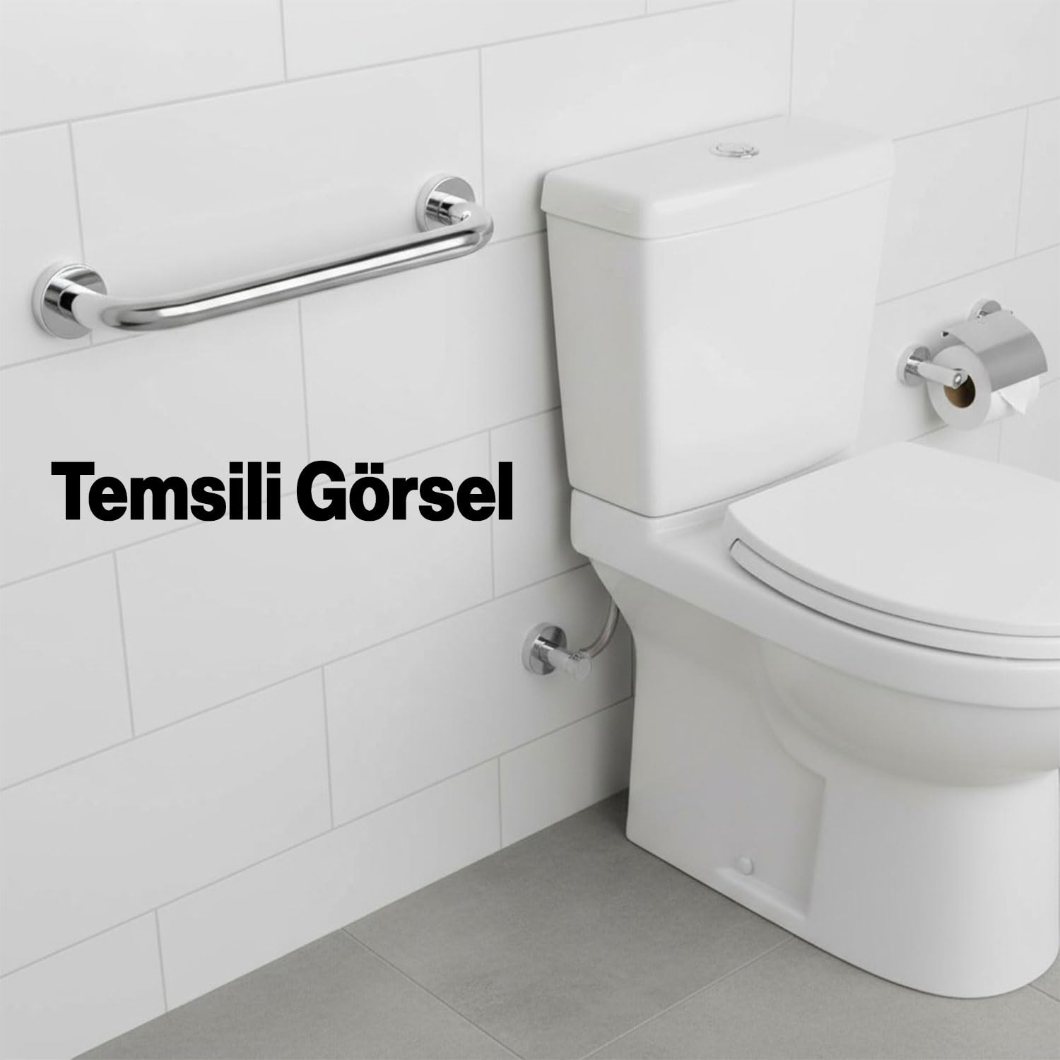 Tutunma Barı 19 Çap 20 cm Paslanmaz Çelik Krom Duvar Tipi Banyo Tuvalet Destek Barı Tutma Aparatı