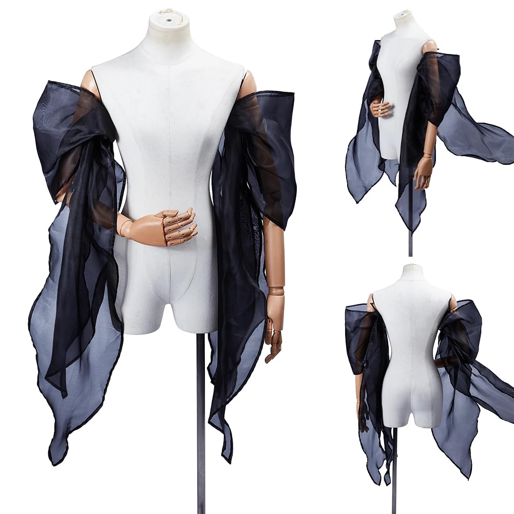 DELORIGIN Detachable Tulle Sleeves for Women Gothic Long Tulle Gloves Sheer Puffy Bridal Arm Covers Accessories for Wedding Dress Ceremony Halloween Party Cosplay Costume Decor (Black)