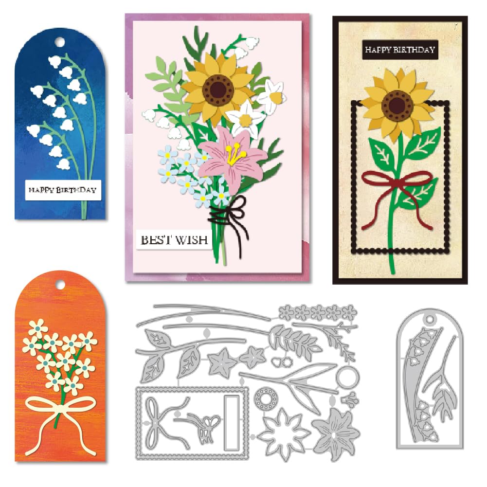 DELORIGIN Bouquet Label Holder Cutting Dies for Card Making Flowers Dies Metal Stencil Scrapbooking Embossing Template Die for Greeting Cards DIY Paper Craft Photo Album Invitation Decoration