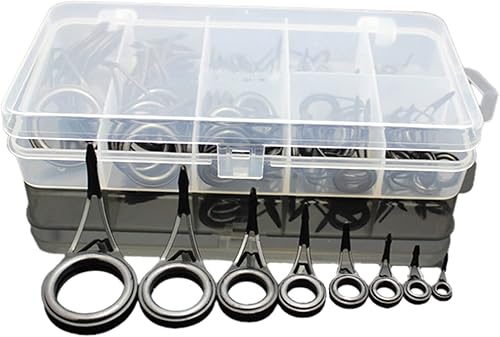 Docooler 75pcs varios tamaños caña de pescar guía punta línea de pesca Spinning guía ojos anillos punta superior kit de reparación