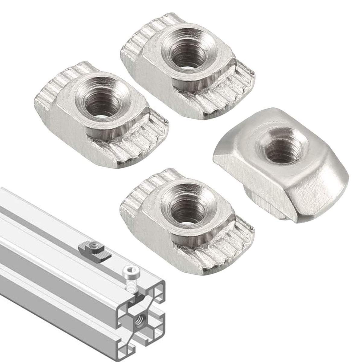 100Pcs 2020 Series M5 T Nuts, T Slot Nut Hammer Head Fastener Nut, Nickel Plated Carbon Steel Nut for Aluminum Profile(2020 Series M5)