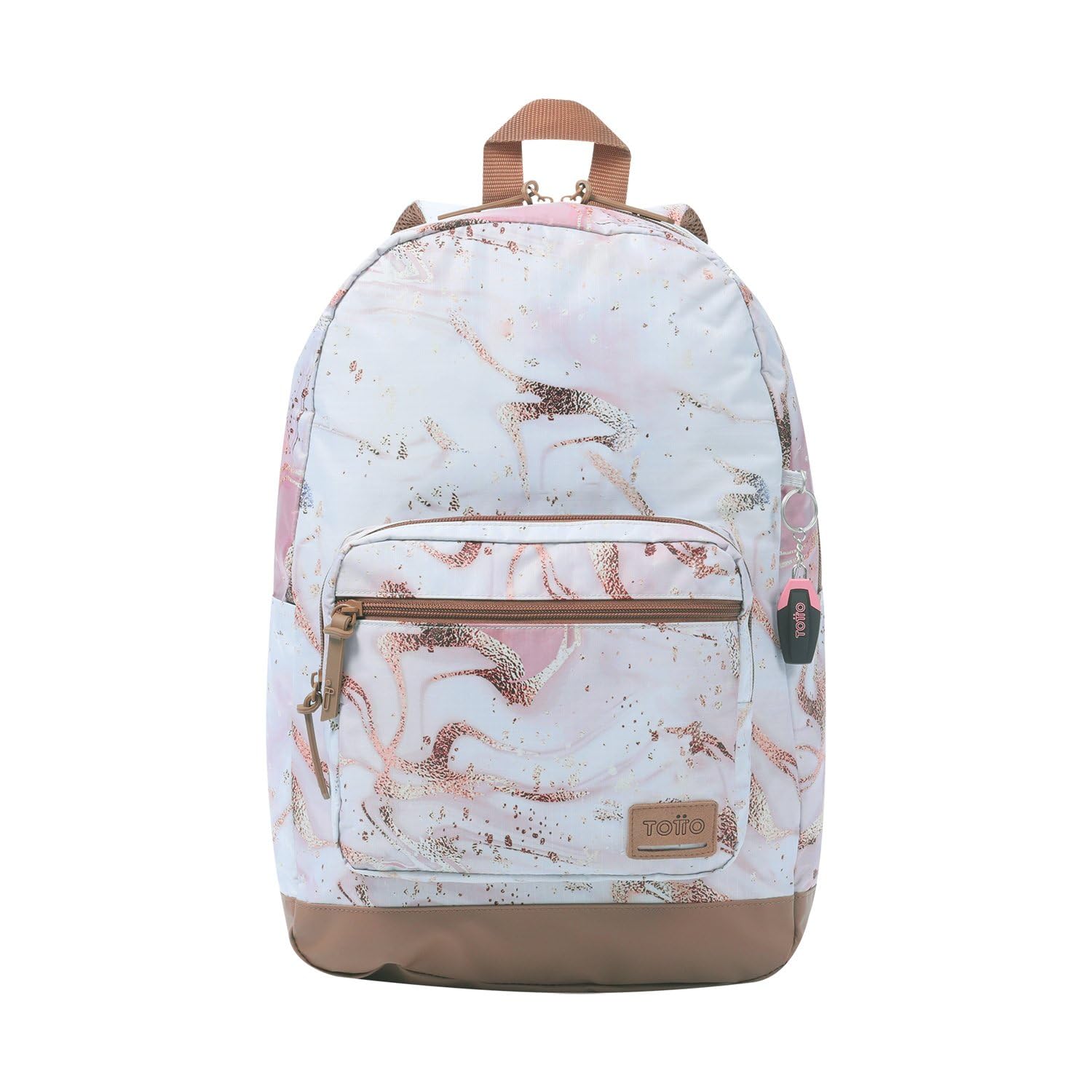 TOTTO - Mochila para Ordenador Portátil de 14 Pulgadas, Modelo Tocax, 2 Compartimentos, Bolsillo con Organizador y Porta Móvil, Bolsillo Botella, Espaldar Ergonómico, Estampado Rosy Gold