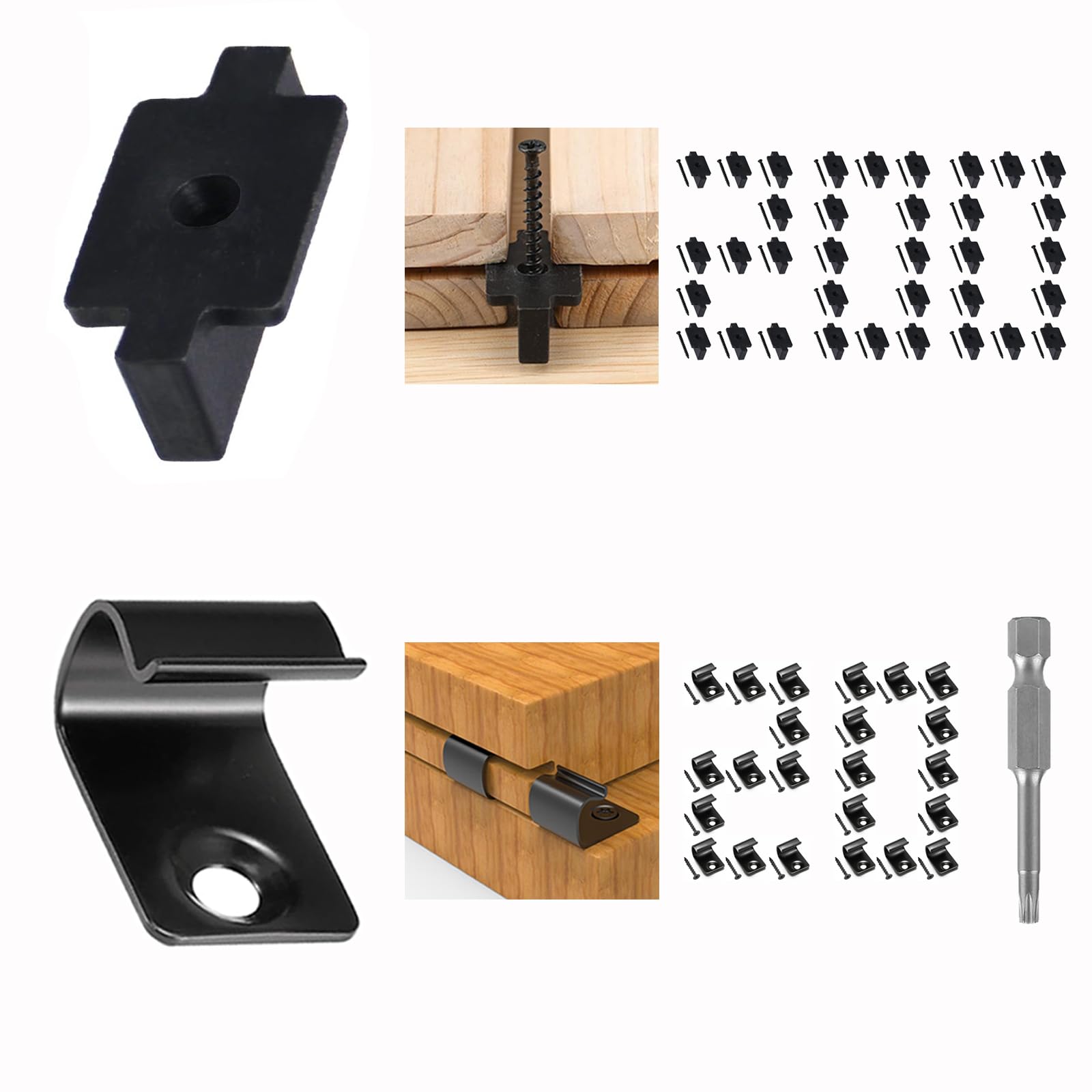 Hidden Fasteners Deck Fastener Clip, 200 Pack Nylon Plastic T Clips
