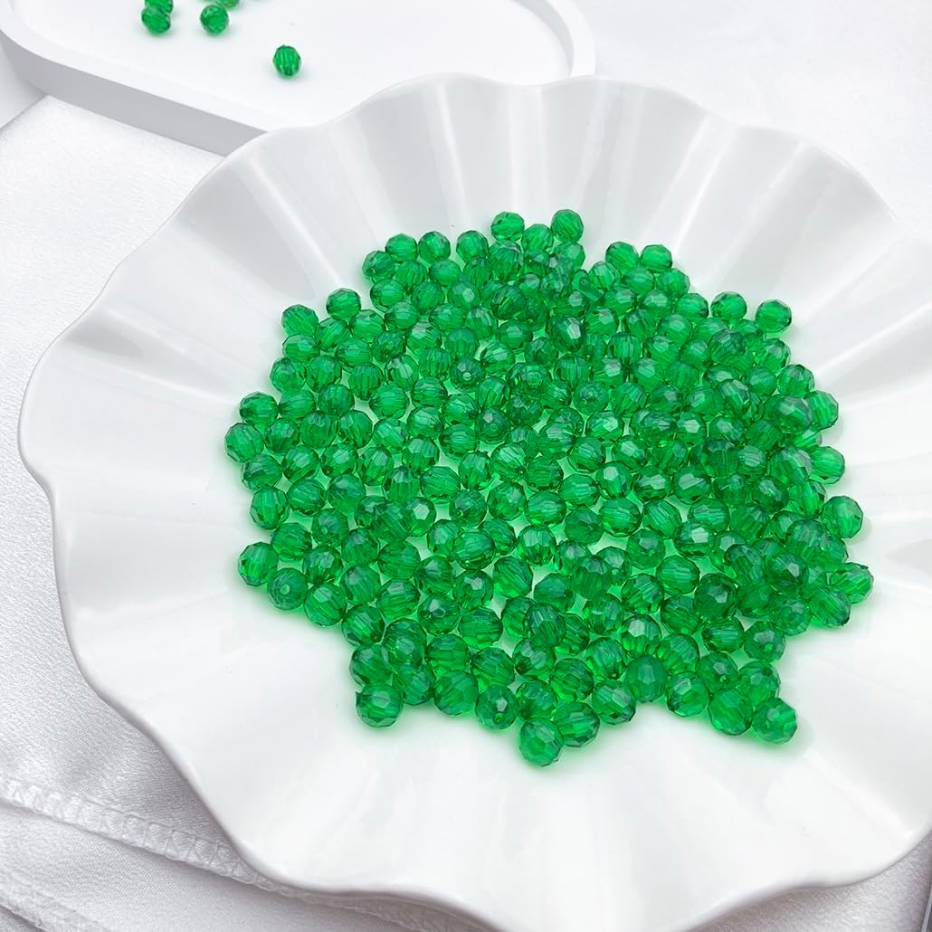 400pcs 8mm Acrylic Round Crystal Beads Faceted Spacer Color Beads for Jewelry Making DIY Bead Bracelet Necklace Earrings(Deep Green) - Image 2