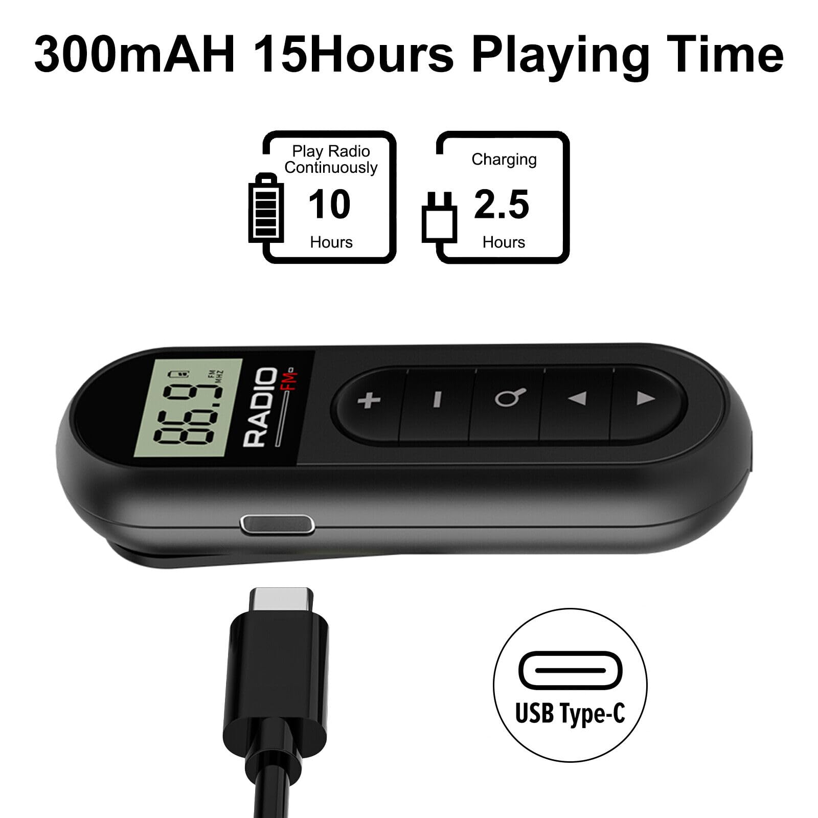 FM Portable Pocket Radio, Black Radio with Earphone for Jogging, Walking