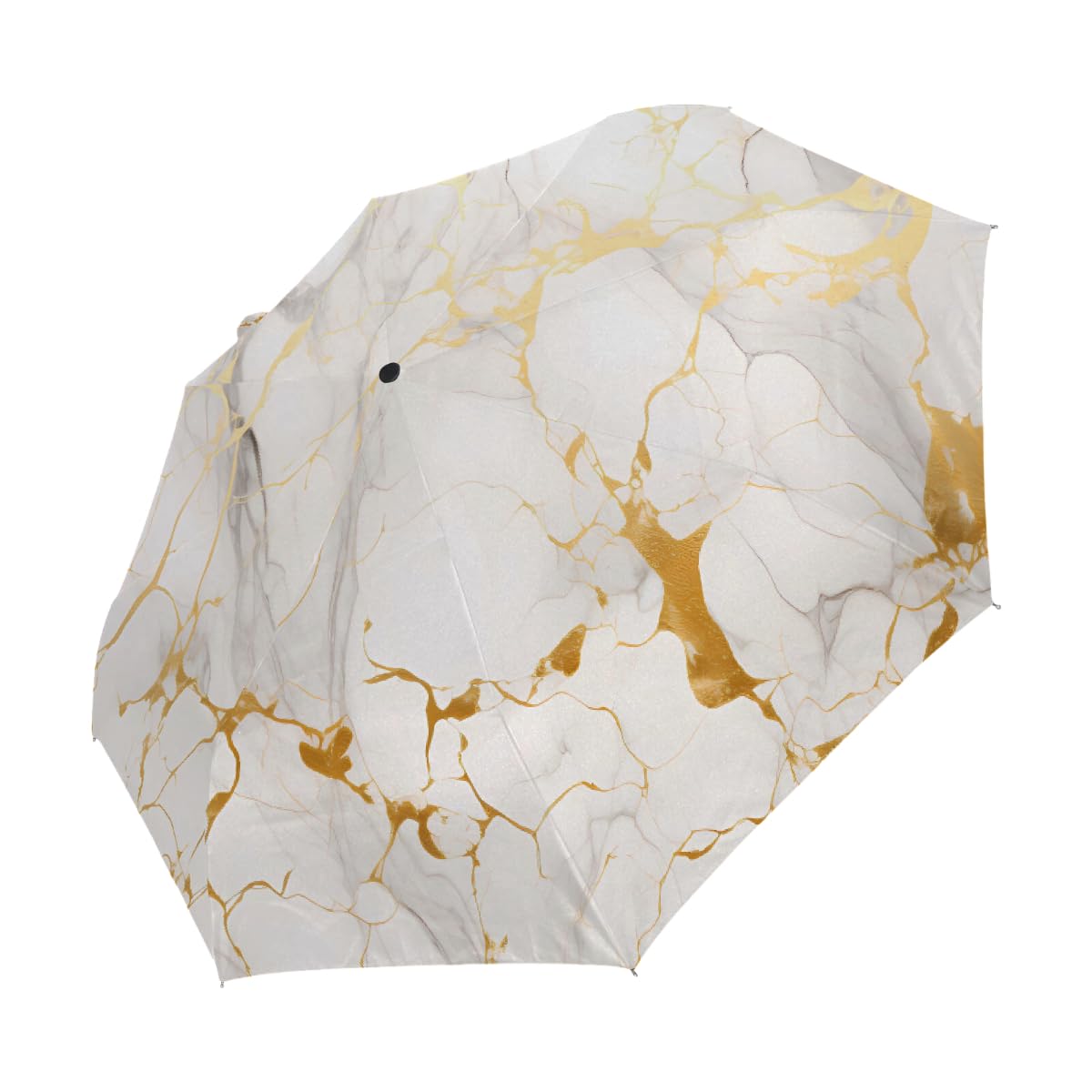 Ombrello pieghevole con stampa marmorizzata oro bianco ombrello da viaggio compatto antivento impermeabile con protezione UV rivestimento nero leggero 8 coste portatile per pioggia sole