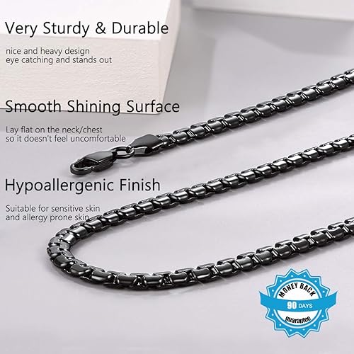 Miniatura 5 de PROSTEEL Stylish Stainless Steel Flat Box Chain Necklace, SilverGoldBlack Tone, Nickel-Free, Hypoallergenic Jewelry, 14-30, Come Gift Box