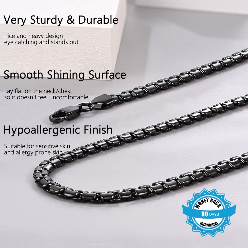 Miniatura 5 de PROSTEEL Stylish Stainless Steel Flat Box Chain Necklace, SilverGoldBlack Tone, Nickel-Free, Hypoallergenic Jewelry, 14-30, Come Gift Box