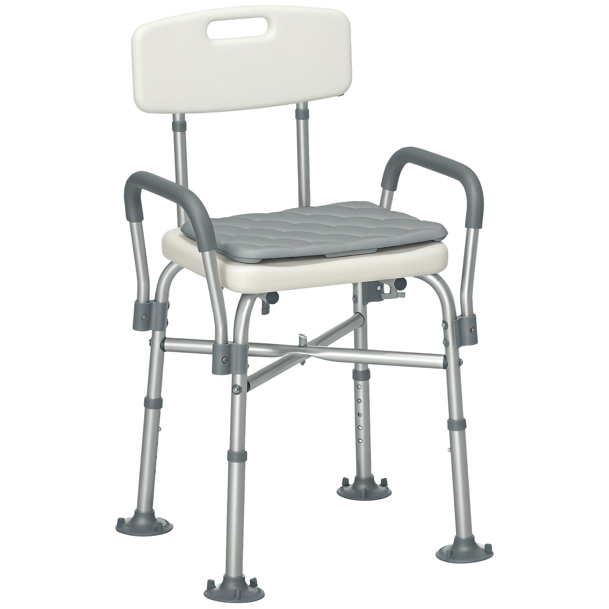 HOMCOM Silla Ducha Personas Mayores con Respaldo Antideslizante 136 kg | Silla de Ducha, Reposabrazos, Altura Ajustable, Cojín Acolchado Extraíble, para Ancianos y Discapacitados