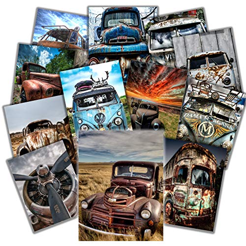 HK STUDIO Vintage Vehicle Decor, Vintage Car Posters for Wall Collage Decor, Retro Room Decor, Garage Decor, All You Need for Your Man Cave Decor, Vintage Stickers for Collage Wall Art Pub and Bar Decor, Pack 12