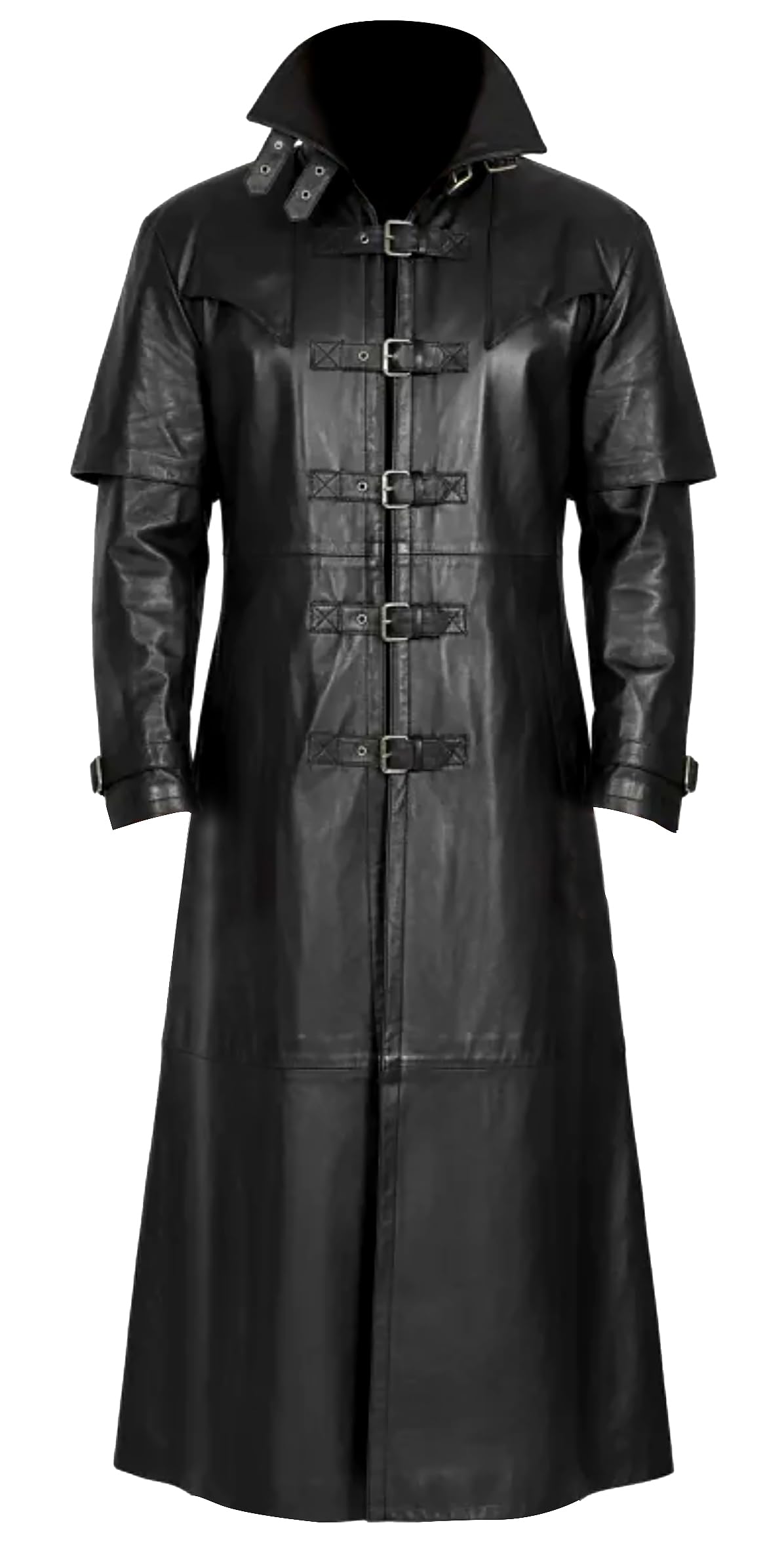 Creonetix Hub Black Leather Goth Matrix Trench Coat – Steampunk Gothic Van Helsing Costume Long Jacket for Men (black-Medium) — image 1