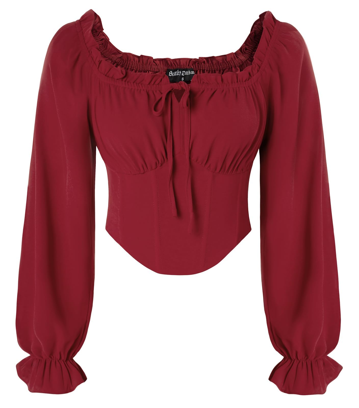 Scarlet Darkness Vintage Corset Tops for Women Renaissance Blouse Off Shoulder Long Sleeve Top