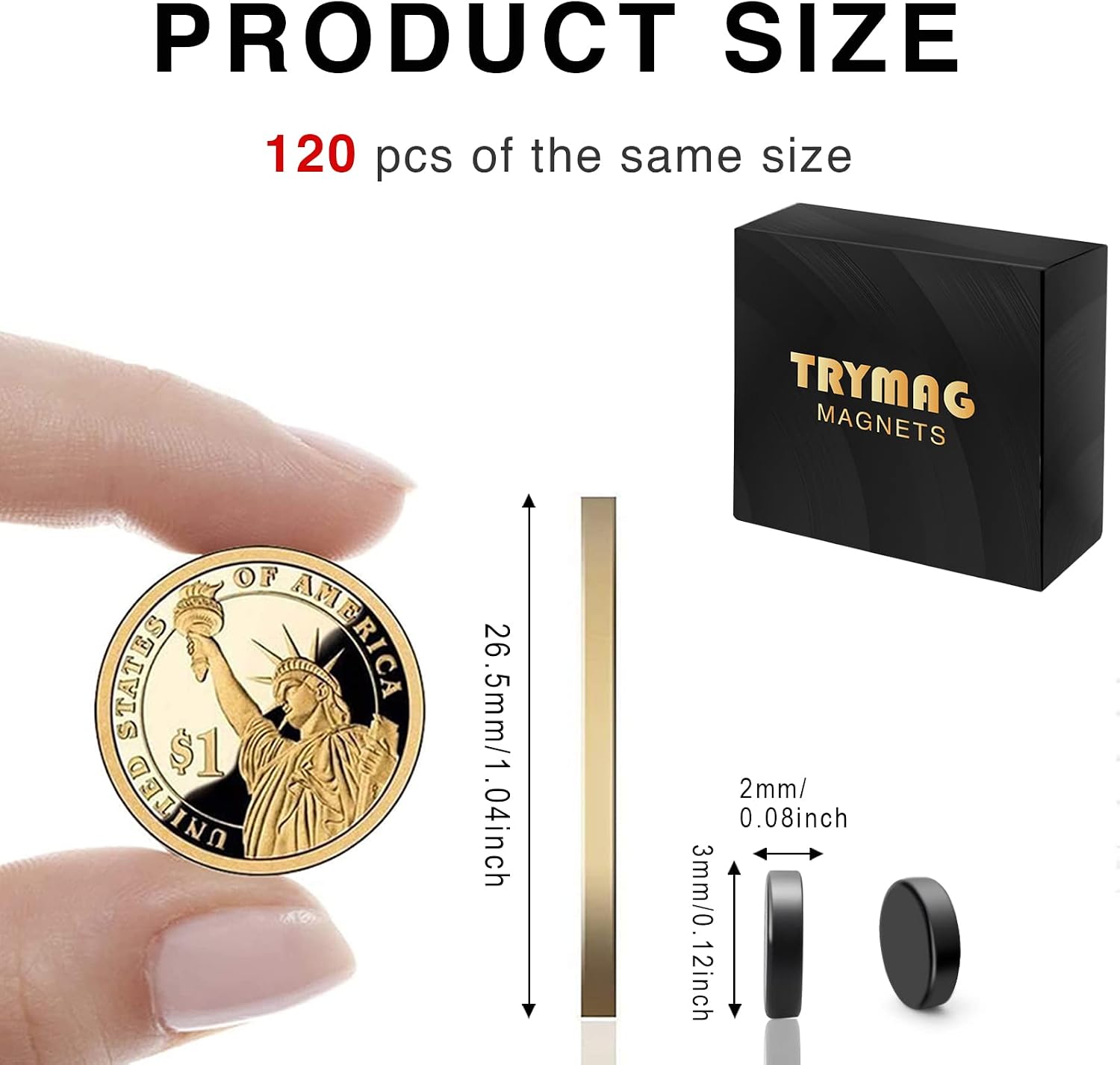 TRYMAG Miniature Magnets 120 Pcs, 3x2mm Tiny Magnets Small Black Round Neodymium Disc Magnets Mini Rare Earth Magnets for Fridge, Crafts, Whiteboard, DIY, Science