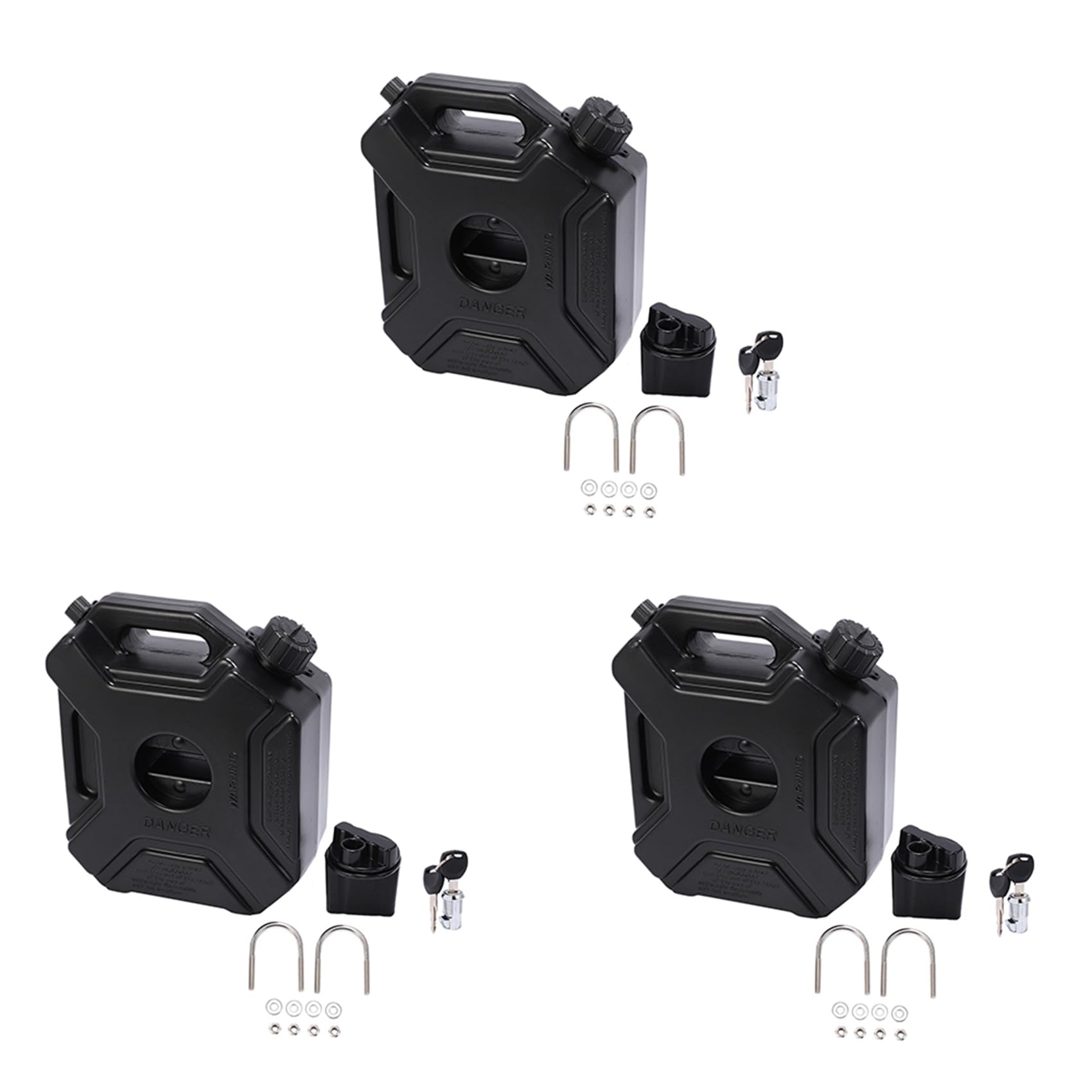 3X 5L Liter Schwarzer Kraftstoff Tank Können Auto Motorrad Ersatzbenzin Öltank Backup Jerrycan Kraftstoffkrüge Kanister mit Schloss & Schlüssel