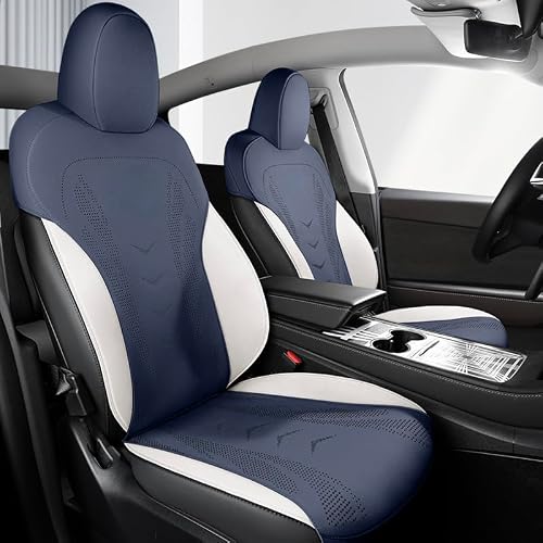 ZhangJW Housses de siège de Voiture pour Tesla Model Y 2024 2025 5 Places Housse de siège de Voiture Confortable Toutes Saisons en korkealaatuinen Cuir
