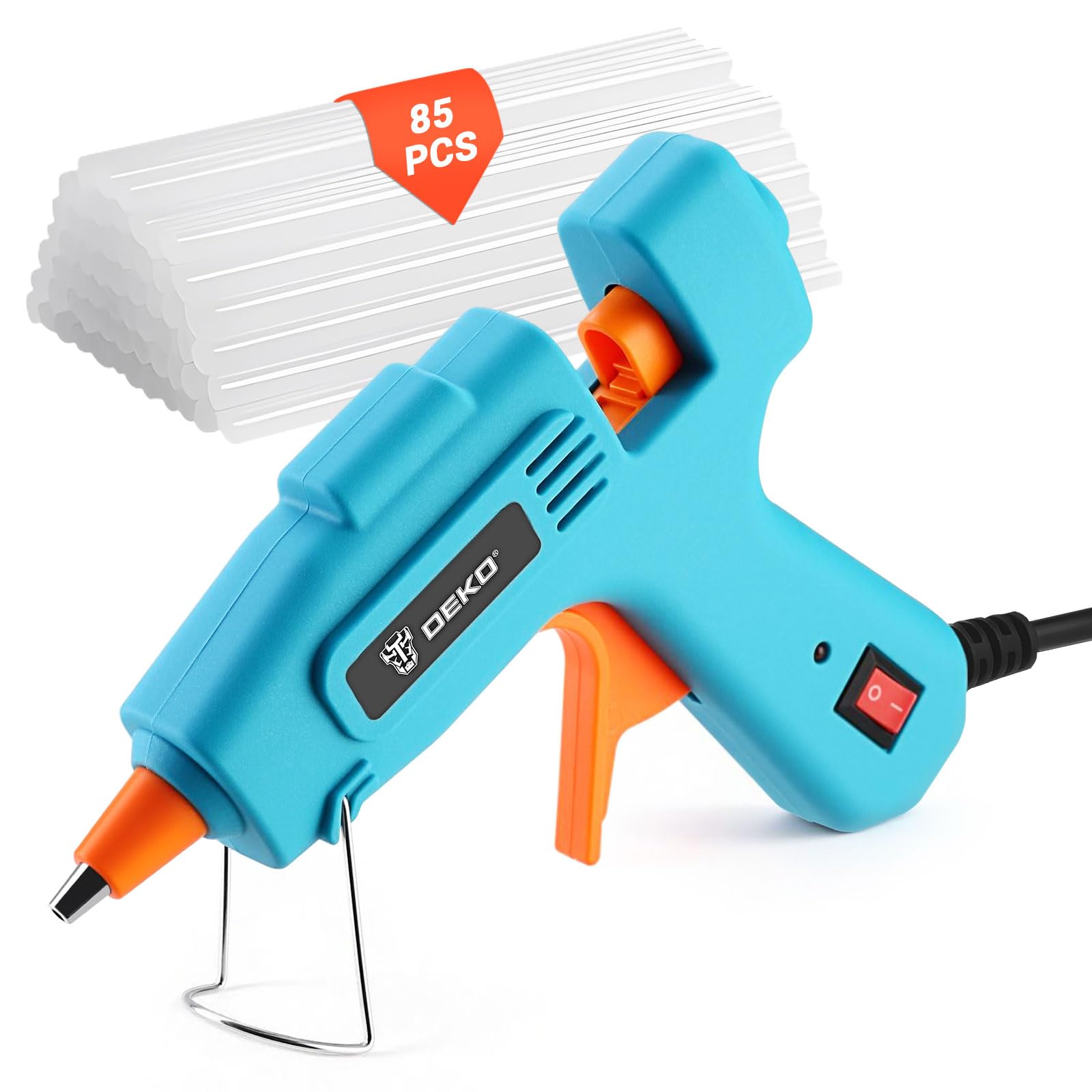 DEKOPRO Pistola de Silicona Caliente 50W, Incluye 85 Barras de Pegamento, Tamaño 7 Mm X 120 Mm, Pistola de Pegamento,Ideal para Manualidades Pequeñas y Reparaciones Rápidas en el Hogar, Azul Cian