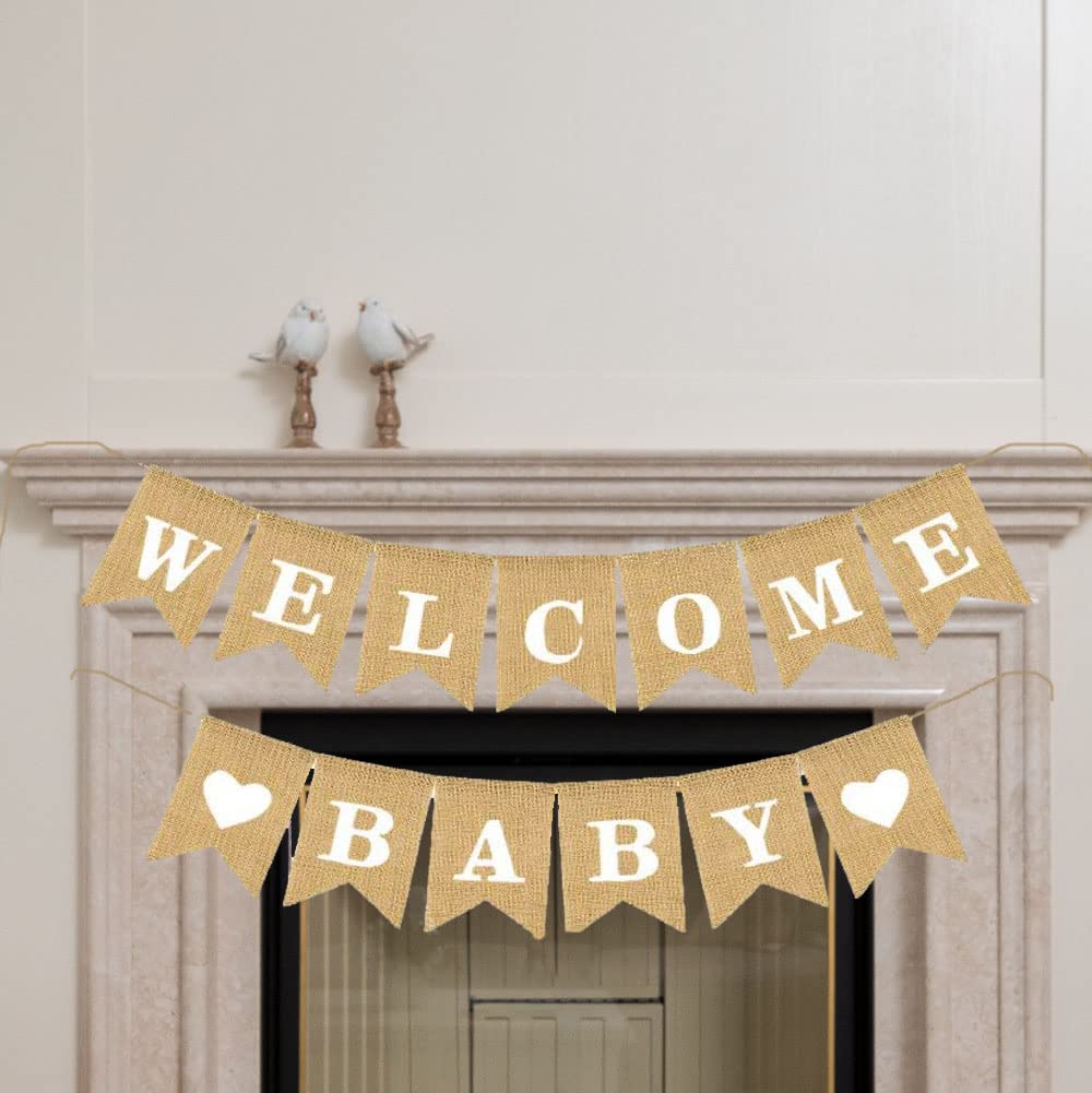Guirlande De Bienvenue Pour Bébé - En Toile De Jute Rustique