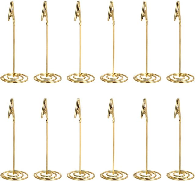 12Pcs Table Number Holders, Place Card Holder, Memo Holder Clips Vertical Note Holder Clasp Holder Photo Number Stand Note Clip for Wedding Party Gatherings Office Desk Photo Clips (Gold)
