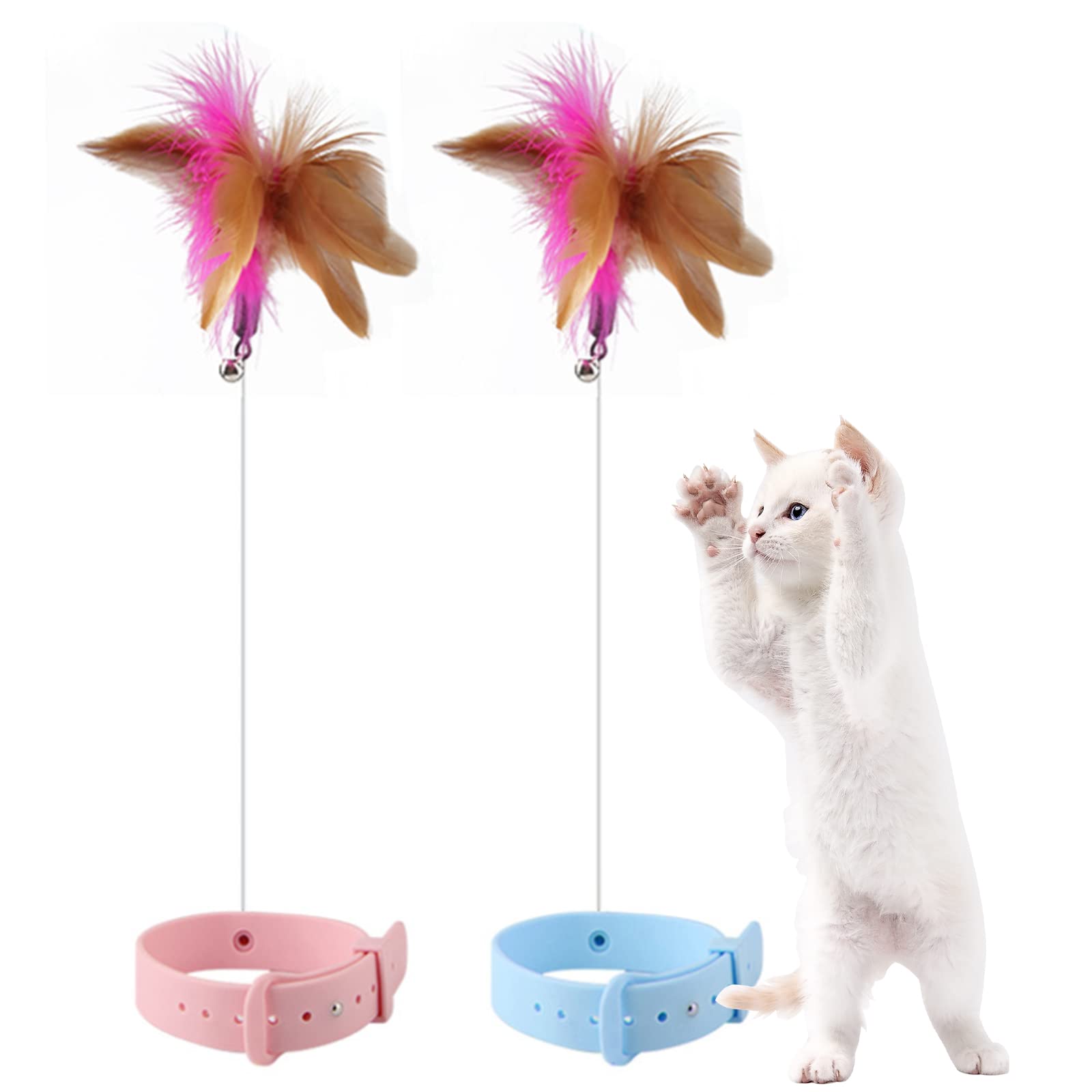 Amazon | 猫 おもちゃ 2個セット 猫じゃらし 羽根 鈴付き 首輪式 猫の 