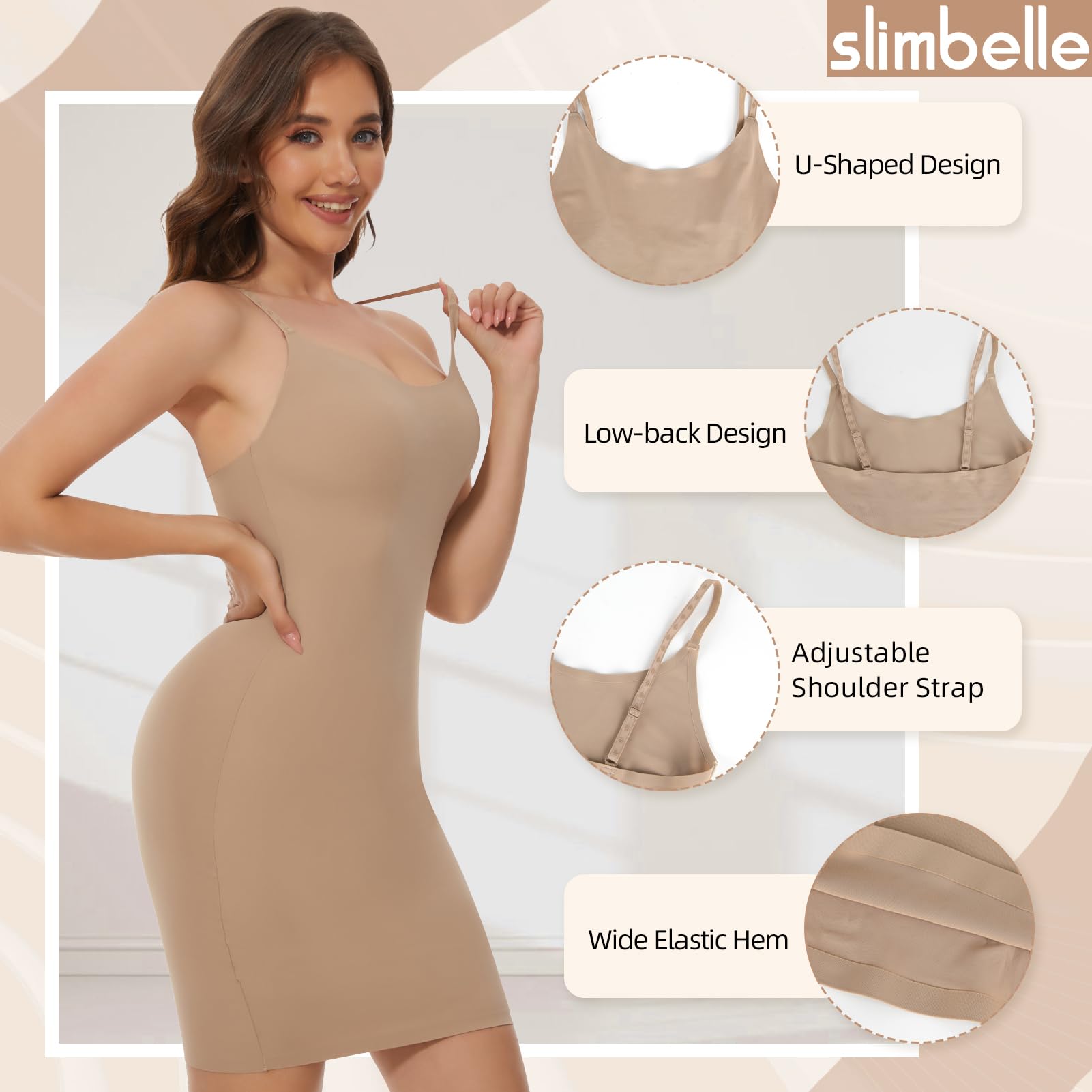 SLIMBELLE Abito da Donna Senza Cuciture, Sottogonna Shapewear, Sexy, per la Pancia, per la Via, Modellante, da Donna con Spalline