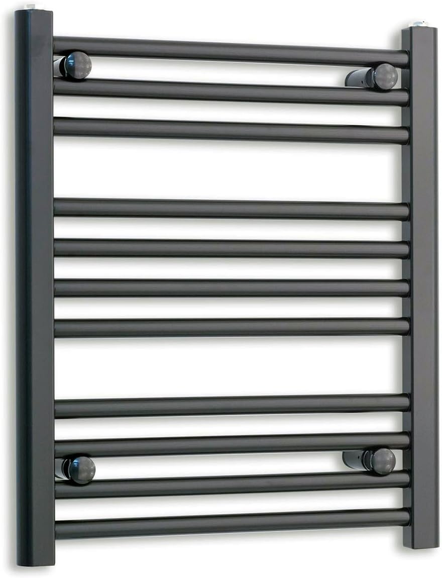 400mm Wide Black Heated Towel Rail Straight Flat Bathroom Warmer Radiator Rack Central Heating Turkish Zone (600mm High)