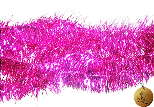 Rimobul Elegant Sparkly Hanging Tinsel Garland- 3 Pcs, 3 Inch x 6 Feet (Hot Pink)