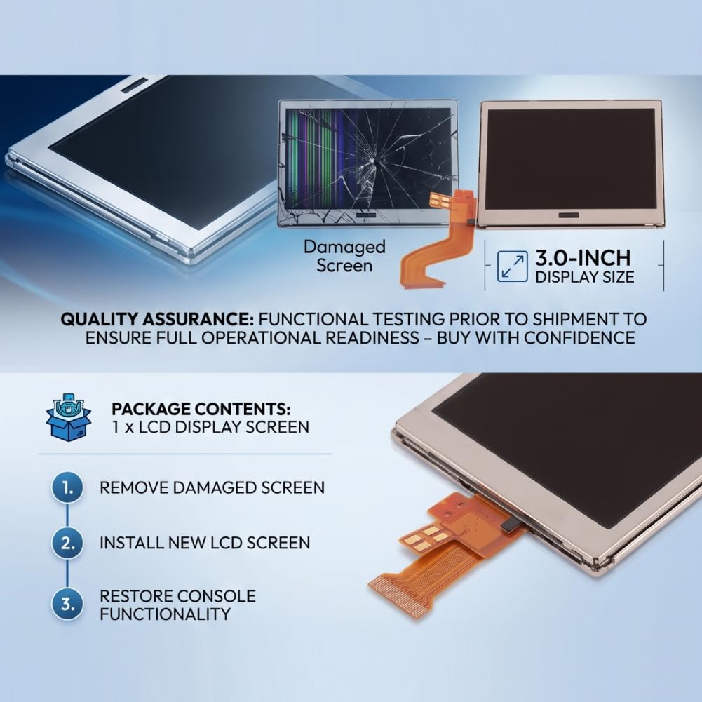 ASHATA Pantalla LCD para DS Lite, Pantalla Táctil de Reemplazo de Pantalla LCD de 3,0 Pulgadas para Accesorios de Consola de Juegos DS Lite