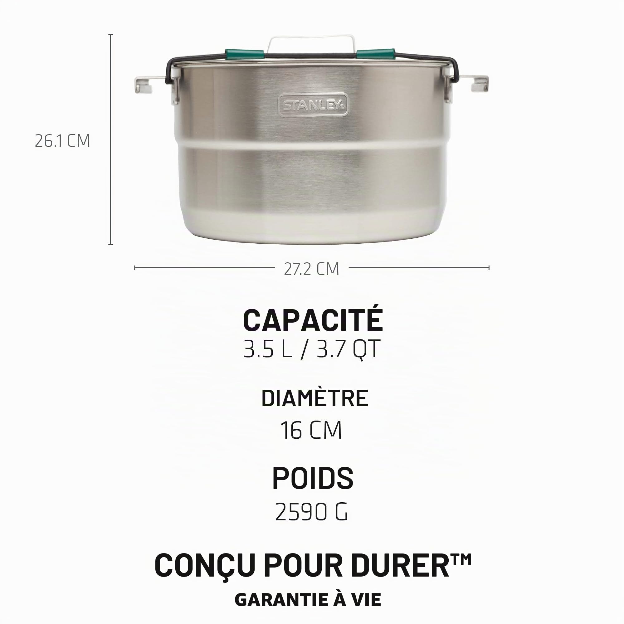 Stanley 1913 Adventure Full Kitchen Basecamp Cook Set 3.5L - Ustensiles de Cuisine pour Le Camping - 21 pièces - Facile à Transporter, Les Accessoires s’empilent - Fait-Tout en Acier Inoxydable