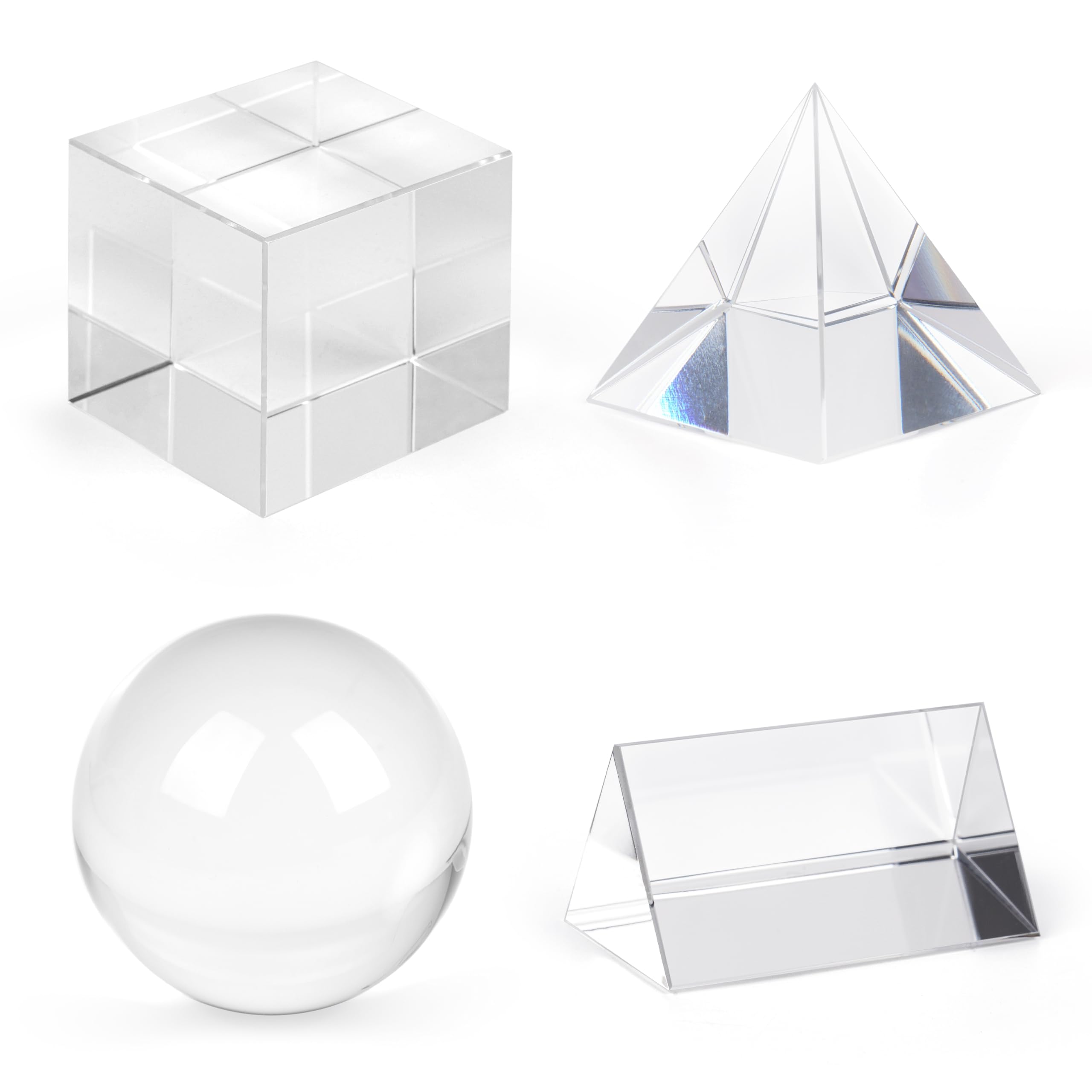 Winter Shore Juego de Fotografía de Vidrio (Pack de 4) - Prisma Triangular, Bolas de Cristal Óptico K9, Cubo, Pirámide, Accesorios Geométricos Enseñar, Jugar, Aprender, Decoracion, Fotos Creativas