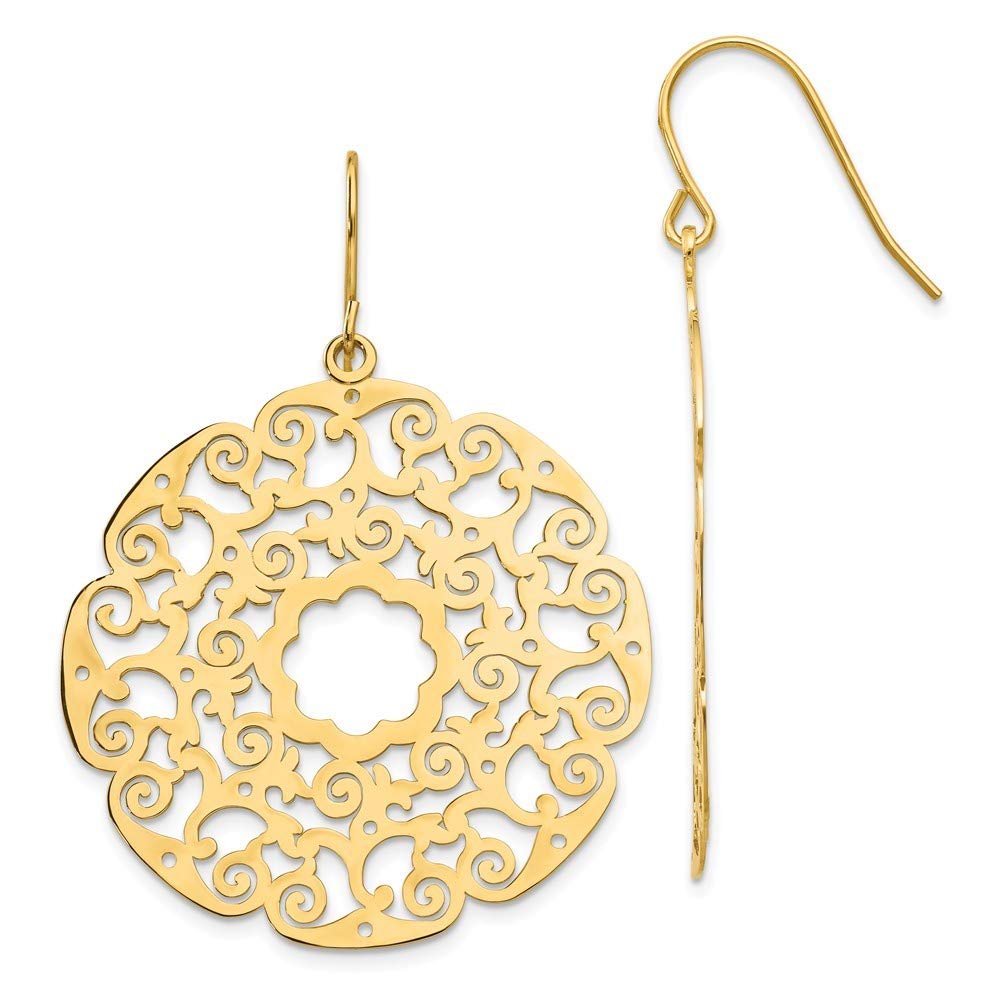 JewelryWeb Pendientes largos colgantes de filigrana de oro amarillo pulido de 14 quilates, 48 x 35 mm de ancho, regalos de joyería para mujeres, Metal