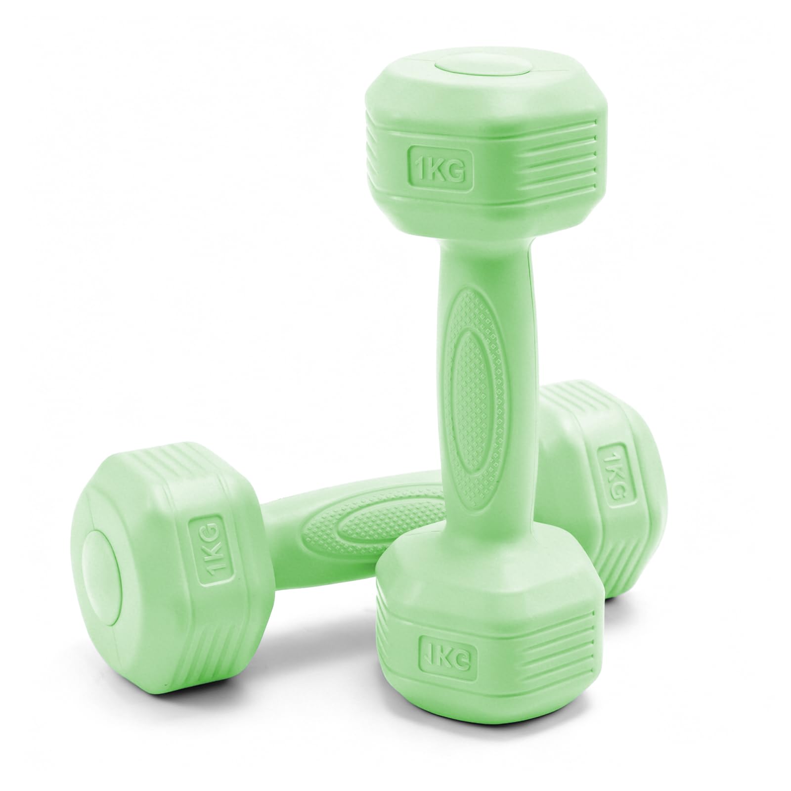 LN COZY CORNER 2PCS Neoprene Coated 1Kg Dumbbells Set for Home Fitness Strength Training Workout (Green)