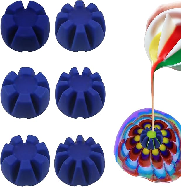 6Pcs/Set Flower Pour Cups Silicone Split Cup for Paint Pouring Acrylic Pouring Flower Strainers Fluid Art Pour DIY Resin Molds for Making Painting Tools Drawing Accessories (Blue)