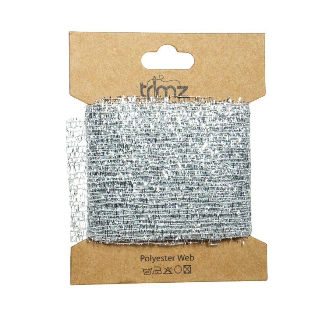 Trimz Silver Webbing Silver Polyester Web Weave, 50Mm X 3M