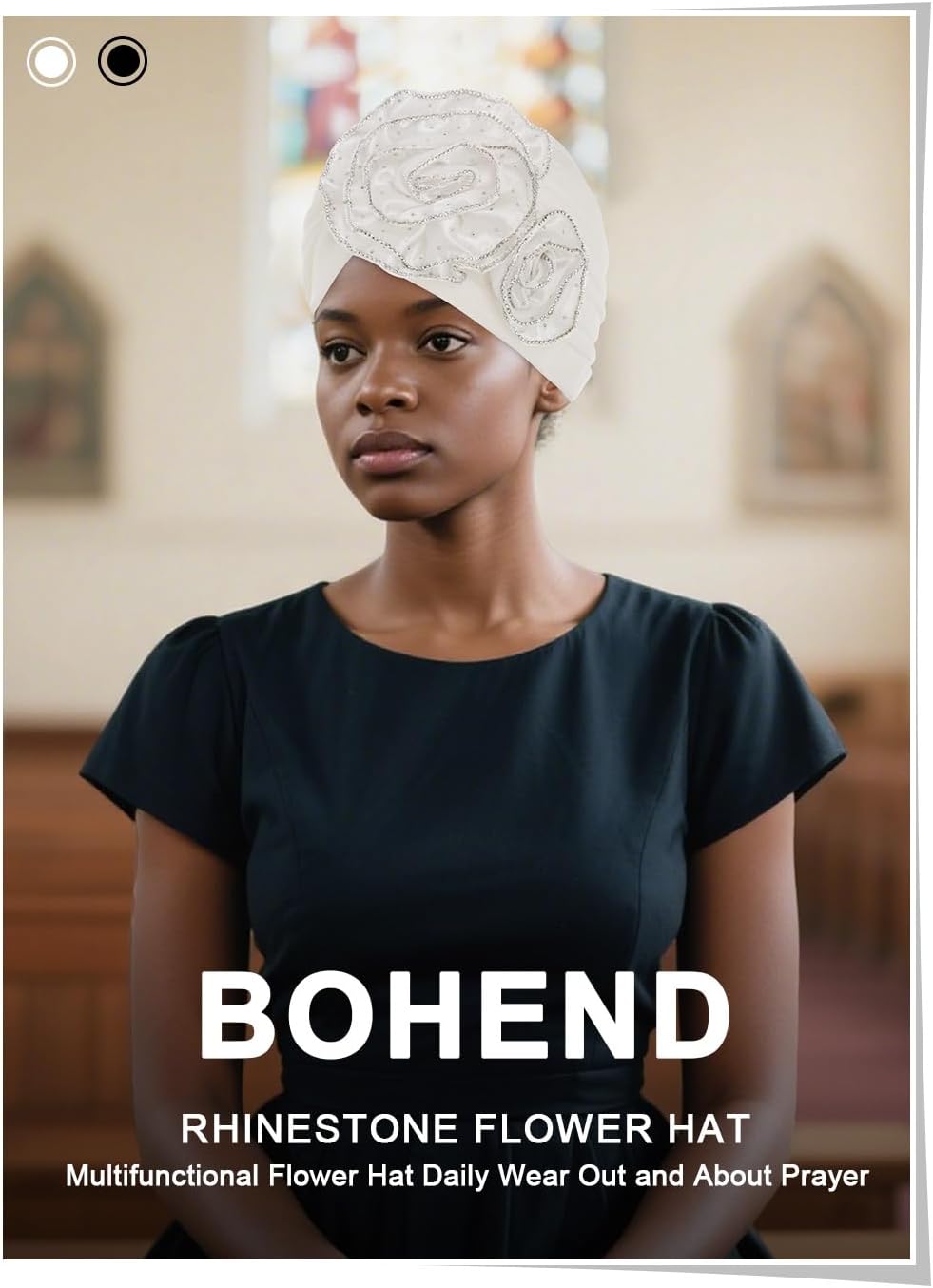 Bohend African Black Turban Flower Stretchy Women Head Wraps Rhinestone Elastic Head Scarf for Head Covering - Image 6