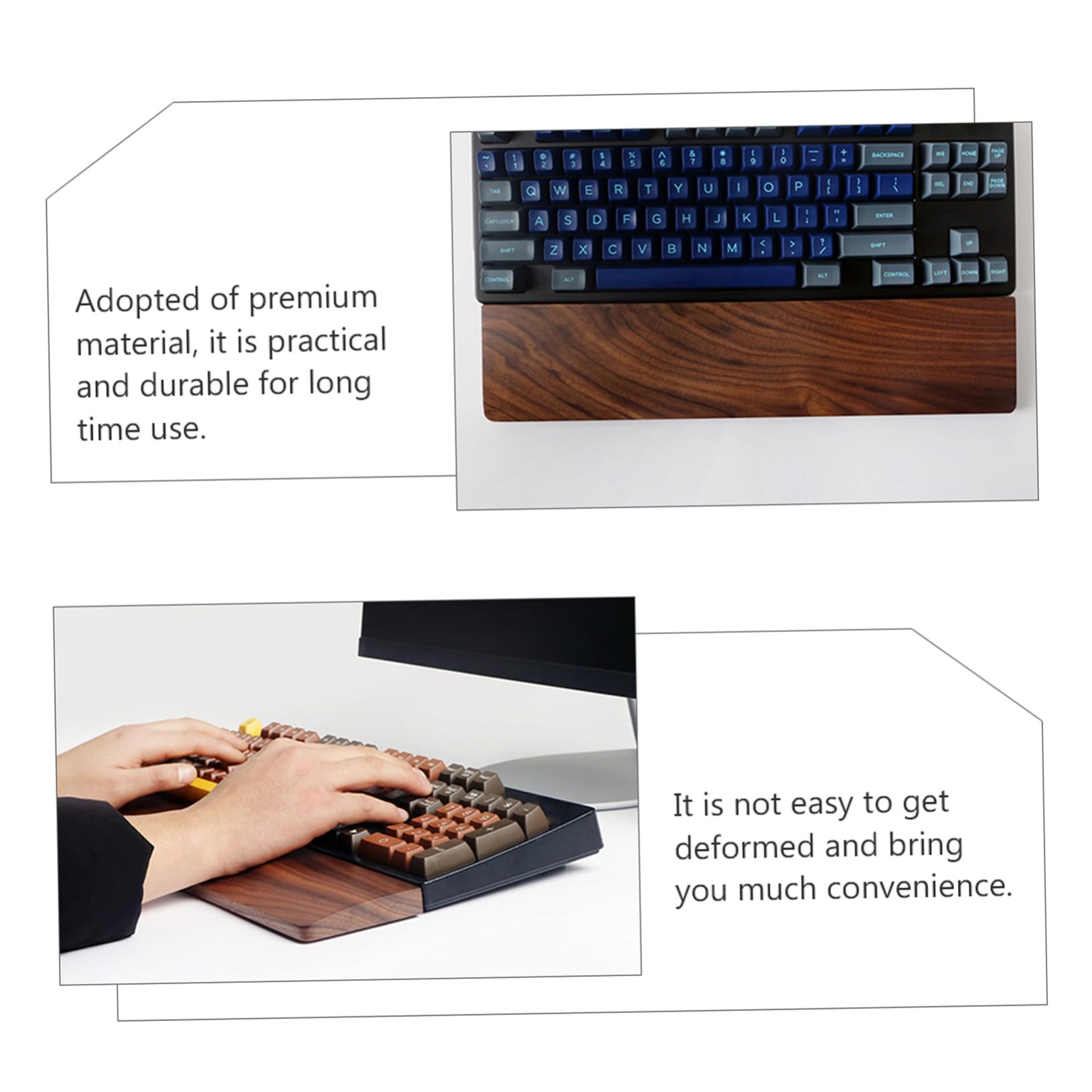 Veemoon Handgelenkauflage aus Nussbaumholz für Tastaturen 440mm Ergonomisch mit Natürlicher Holzstruktur und Schmerzlindernder Unterstützung Am Arbeitsplatz