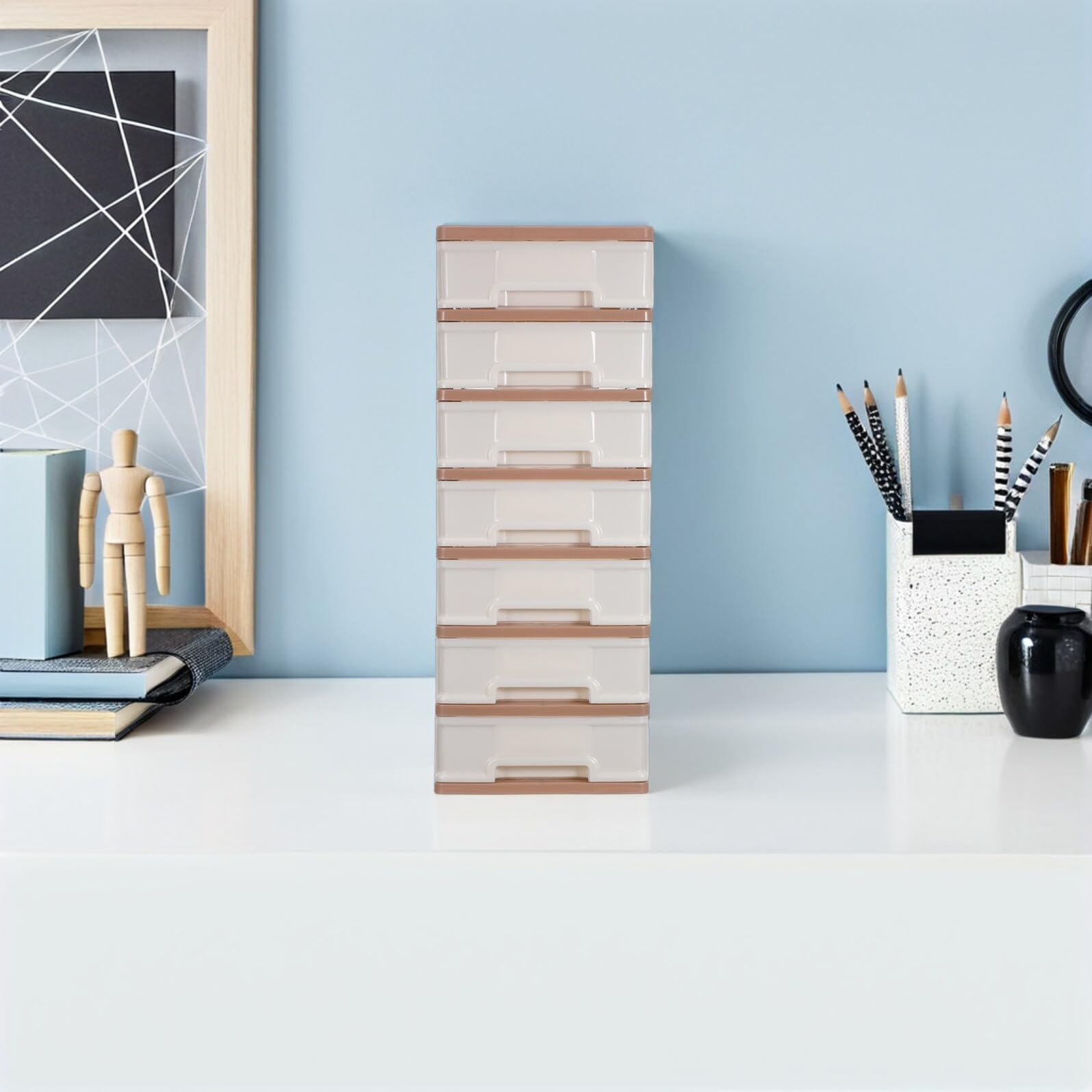 Organizador de Escritorio de Plástico 7 Cajones Marrón | Diseño Multicapa de Almacenamiento, Estructura Resistente, Uso Versátil, Adecuado para Apartamentos Pequeños y Dormitorios