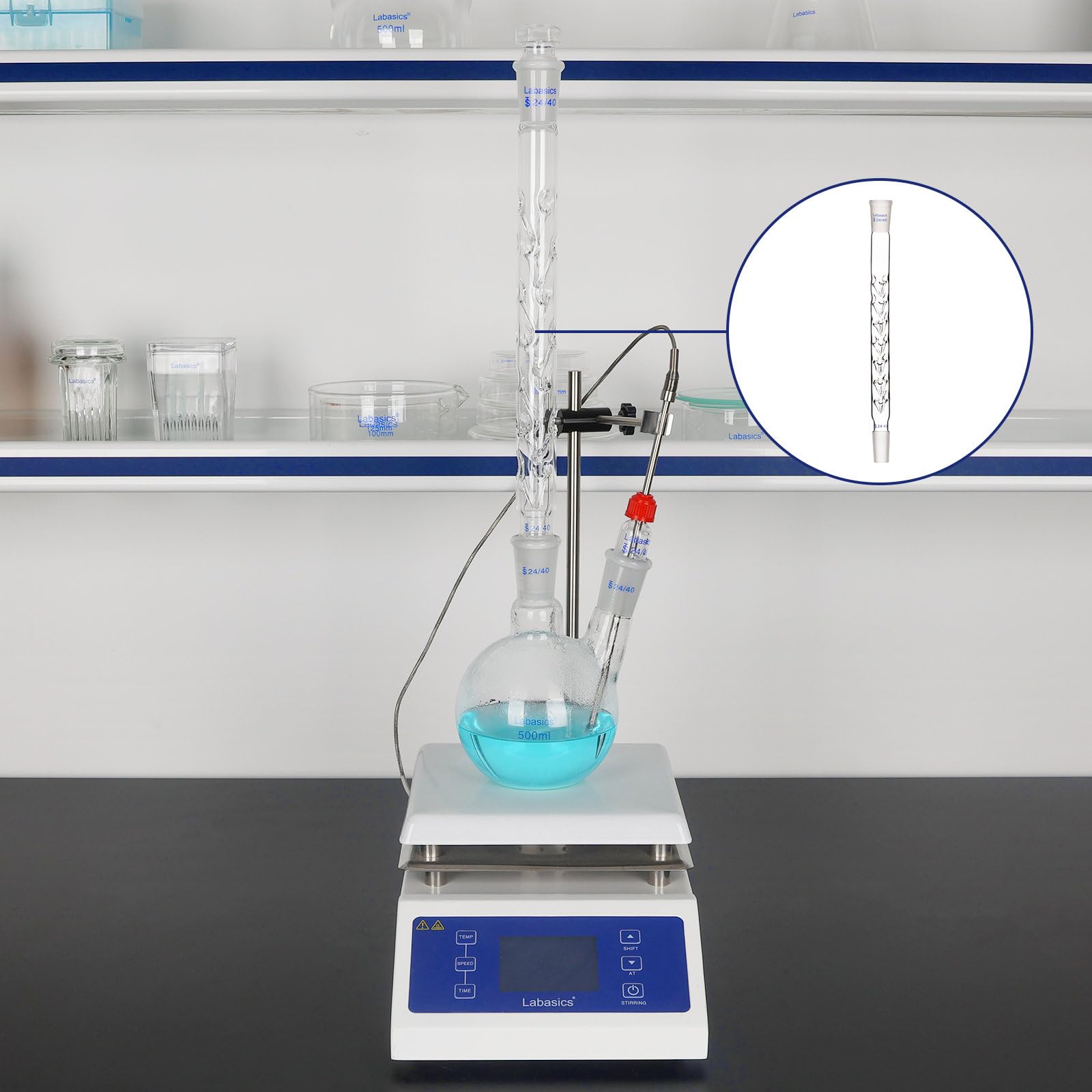 Labasics Colonna Di distillazione Vigreux, 24/40 400 mm Lunghezza Vetro Borosilicato Frazionario Colonna di Distillazione Colonna Vigreux con Rientranze per Laboratorio