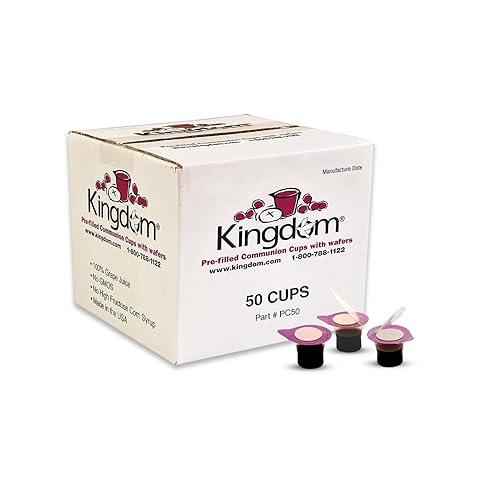 Kingdom Taza de comunión precargada con obleas (50 unidades, jugo rojo) sellada en un recipiente de una sola porción con vida útil de un año,