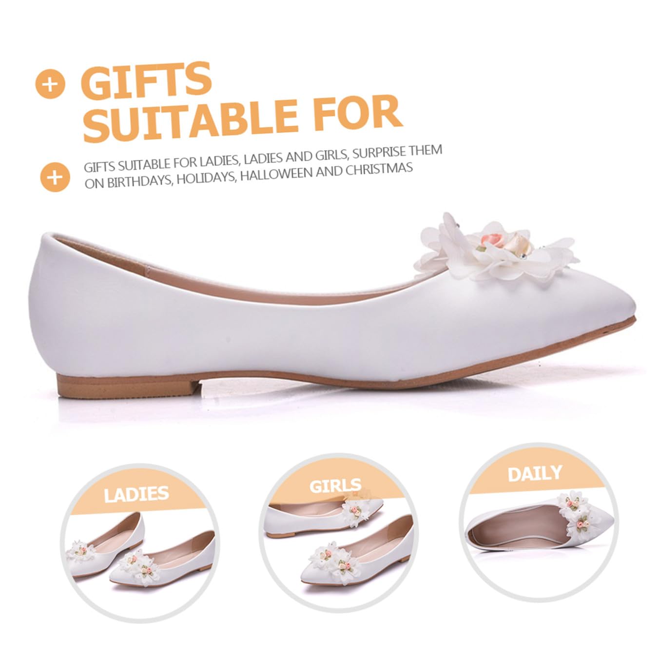 LIFKOME Spitzenblumenschuhe Flach 40 aus Pu und Gummi, Elegant in Weiß