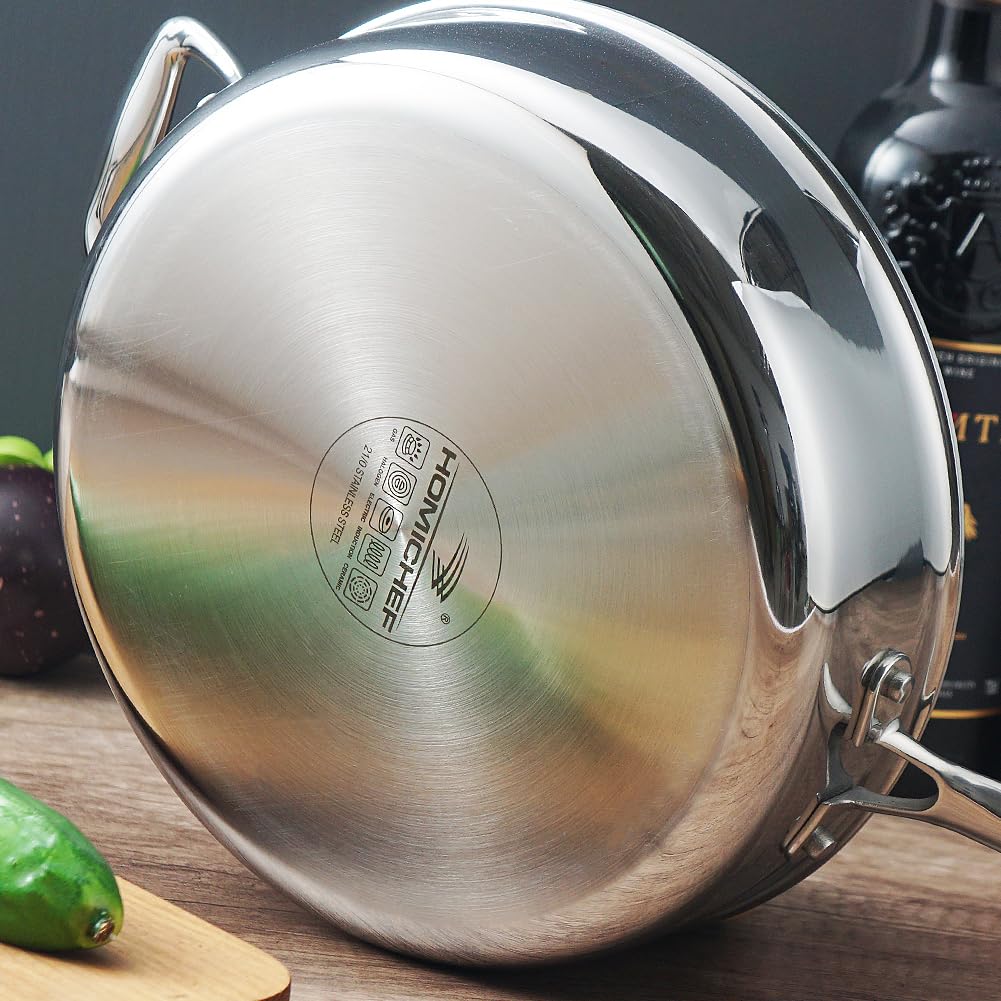 HOMICHEF Patelnia do smażenia ze stali nierdzewnej 2,8 l 24 cm indukcyjna