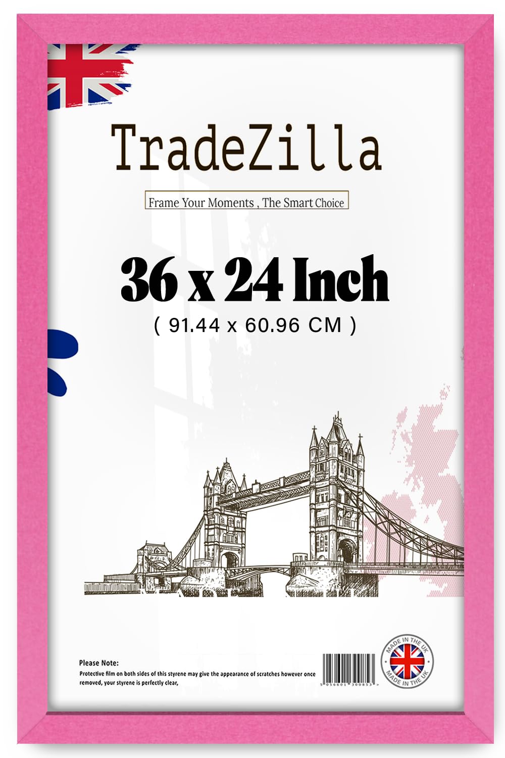 TradeZilla | Large Pink Picture Frames (91.44 x 60.96 CM) - 36 x 24 Inch Wood Finish, 914.4 x 609.6 mm Frame, 36 x 24 Clear Perspex [ Pink ]